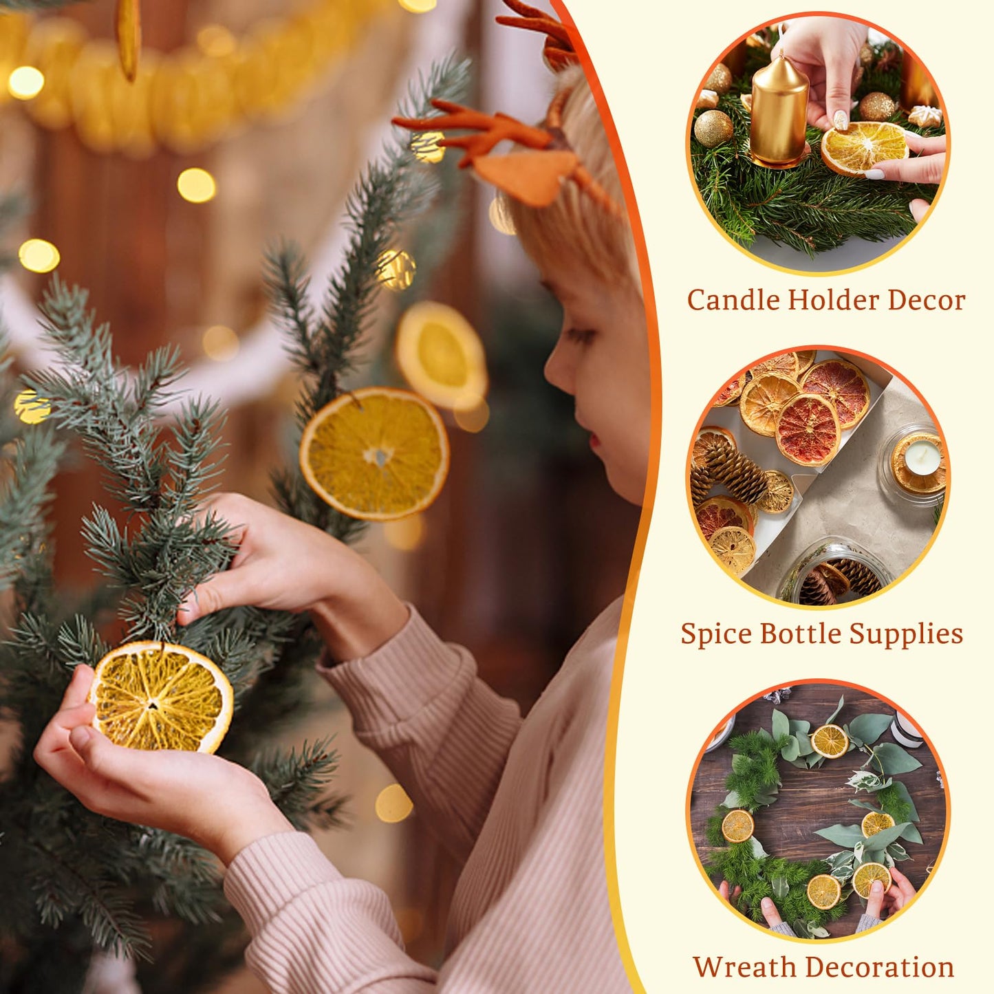 50 Pcs Dried Orange Slices, with 50Pcs Hemp Rope, Christmas Wreath Making Supplies for X-mas Tree Decoration, DIY Crafts, Present Wrapping