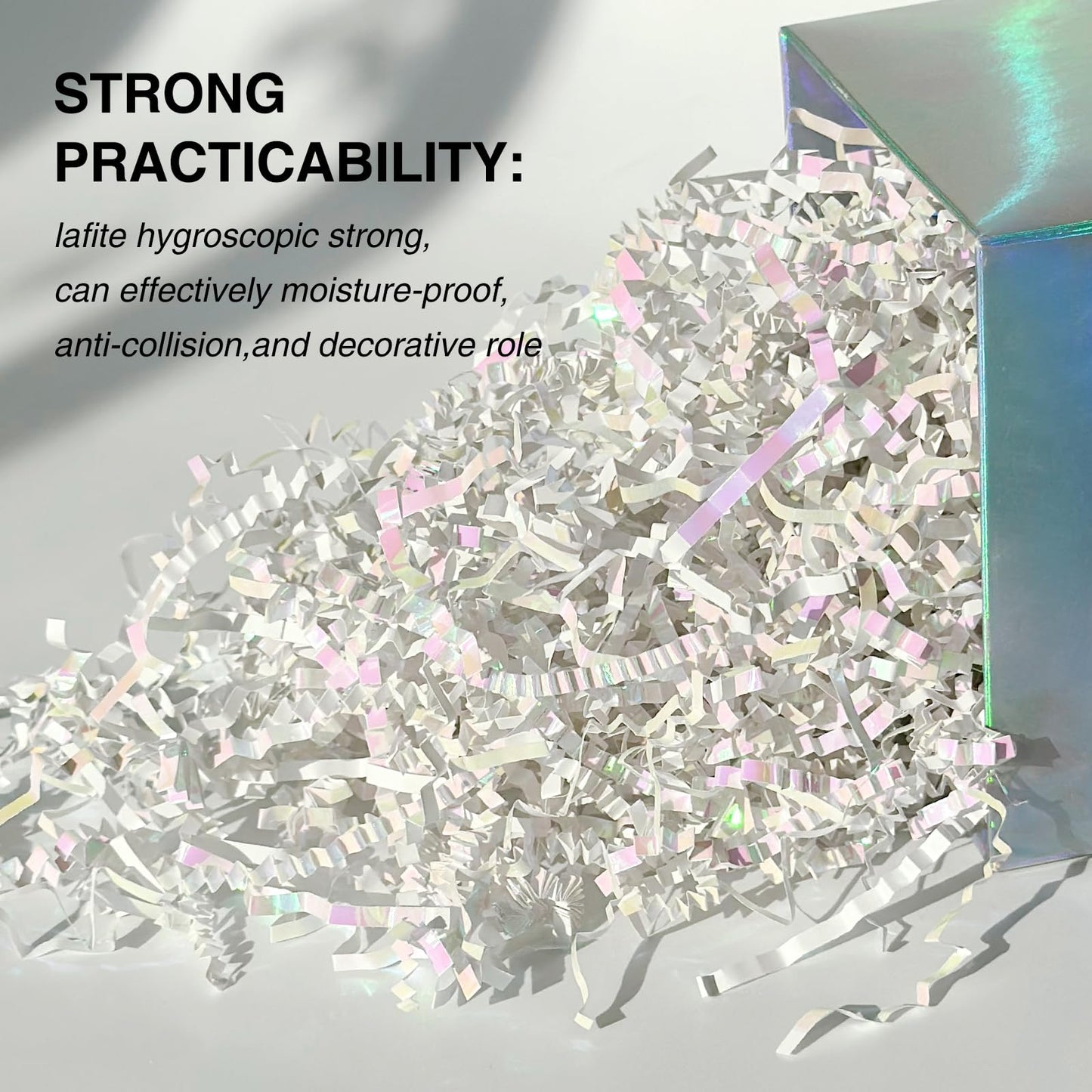 Corlcol 1LB Iridescent Crinkle Cut Paper Shred Filler for Gift Box Bag and Basket On Holidays(Diamond White)