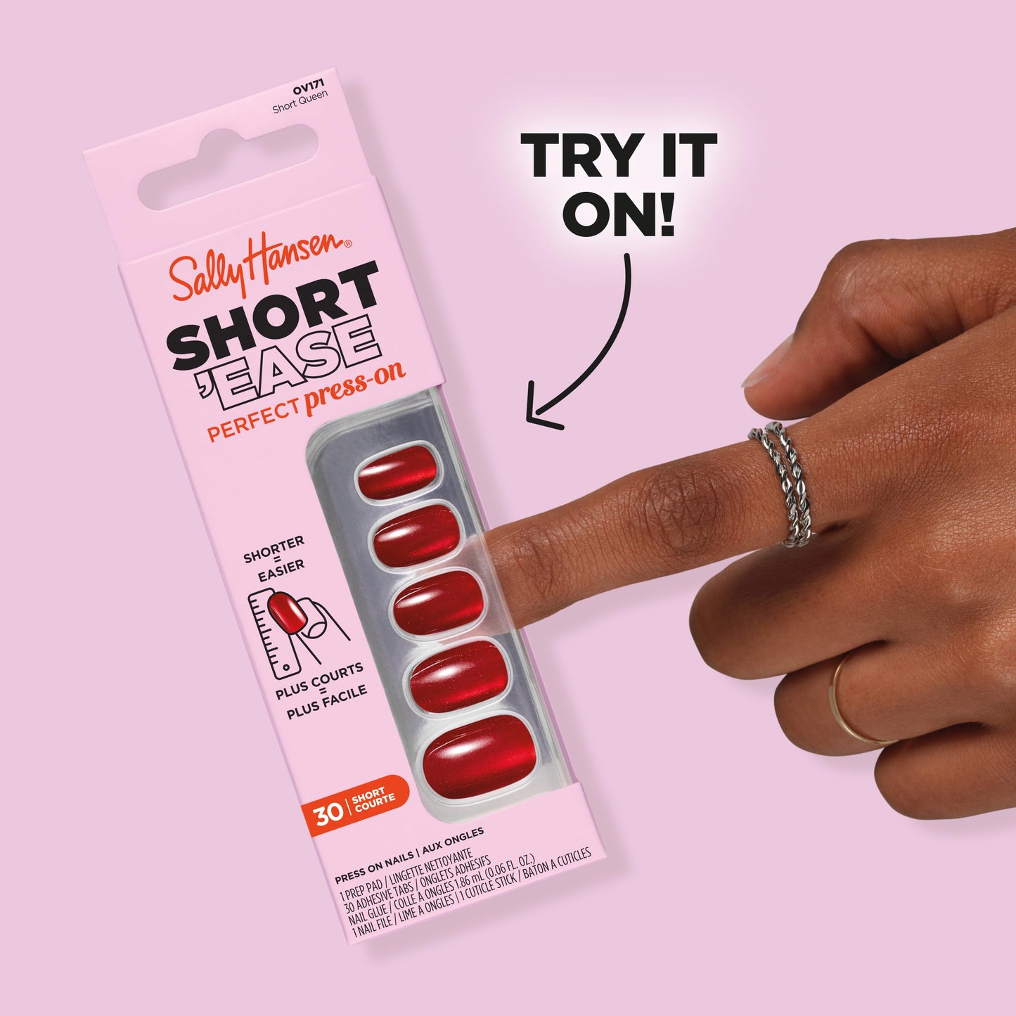Sally Hansen Salon Effects Perfect Press-On Short'Ease Nails | Squoval Shape | Easy to Apply, Non-Damaging, Natural Look Vitamin E & B5 | 30 Nails, Nail Glue, Adhesive Tabs, File| Short N' Chic