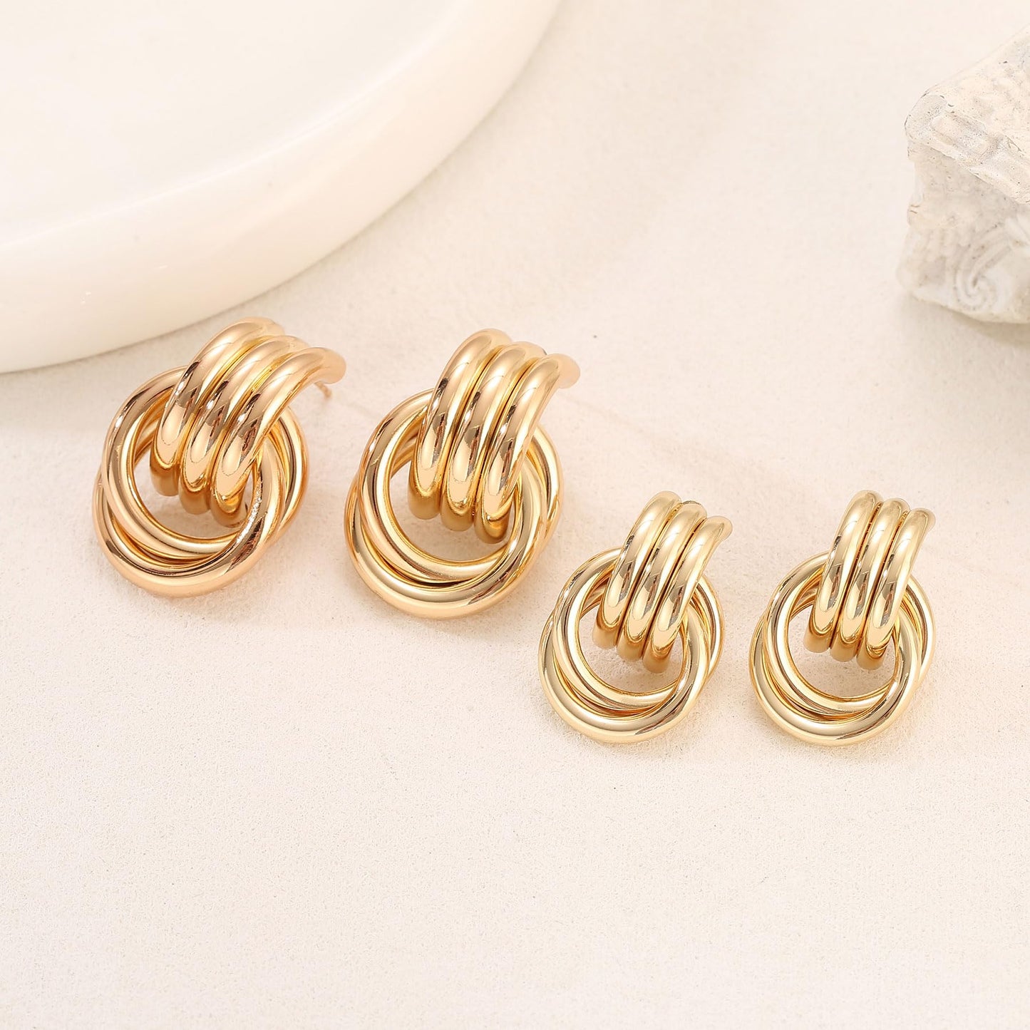 Gold Plated Knot Earrings for Women Chunky Gold Drop Dangle Earring Trendy Golden Knotted Link Earring Jewelry
