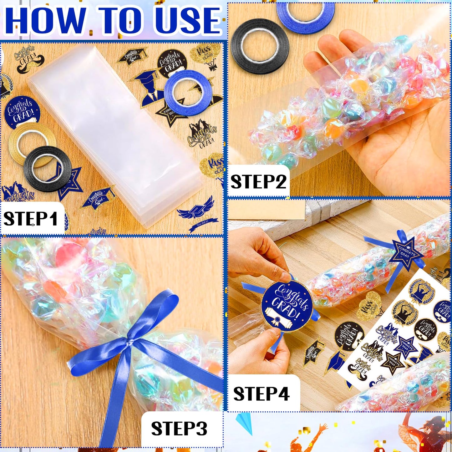Roll Poly Tubing, Graduation Candy Lei Kit Class of 2025 DIY Hawaiian Candy Lei Making Kit Includes 24 Pcs Candy Lei Bags 4 Rolls Ribbons 144 Pcs Paper Cut for Party Gift