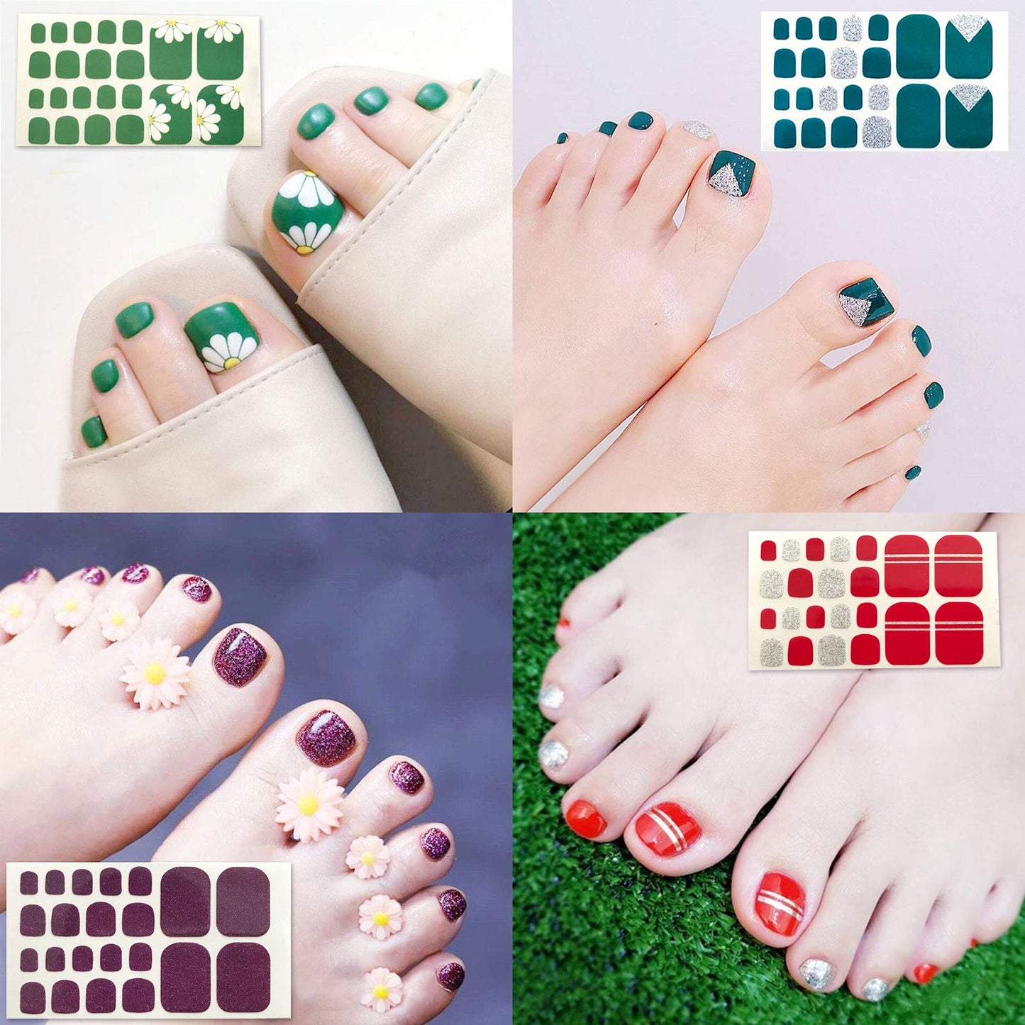 SILPECWEE 20 Sheets Toe Nail Polish Stickers Full Nail Wraps, Glitter Toenail Polish Strips for Women Self-Adhesive Toes Stickers Polish Gel Nail Strips with File