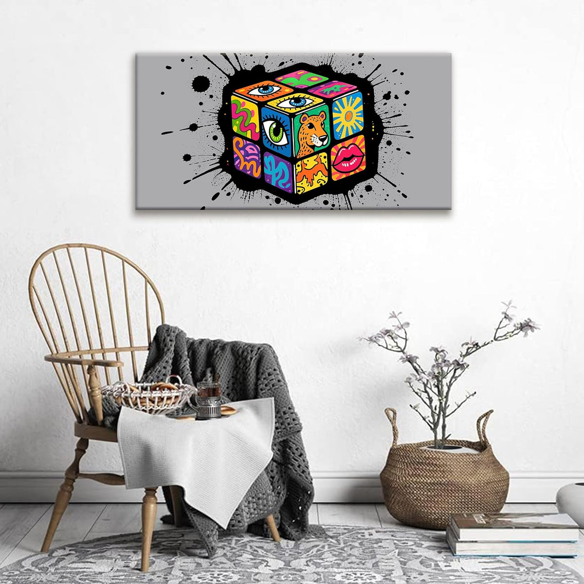 TAIJXAGSG Abstract Wall Art Small Size Home Modern Minimalist Abstract Wall Decor Multicolor Graffiti Cube Canvas Art Wall Decor Painting For Bedroom Office Artwork 20"X40"