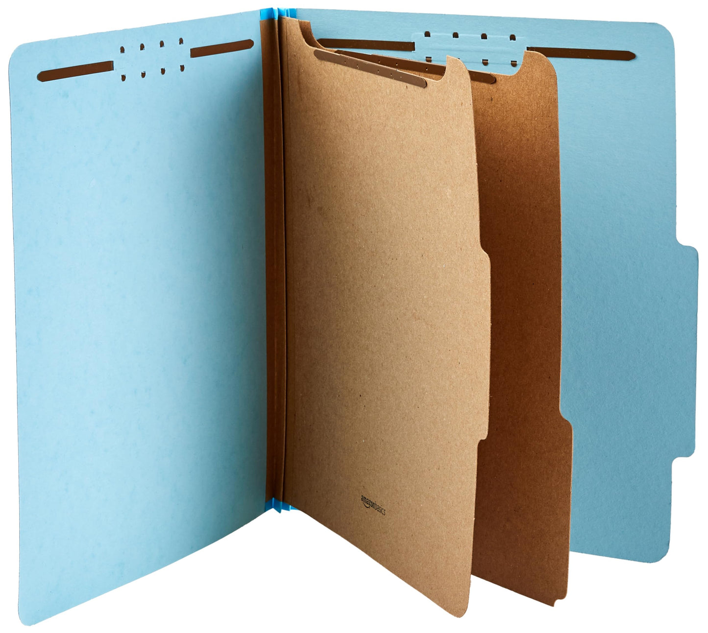 Amazon Basics Classification Folder with Prongs, 100% Recycled, 2 Dividers, 2" Embedded Fasteners, Letter Size, for Documents Organization, Light Blue, 10 Count