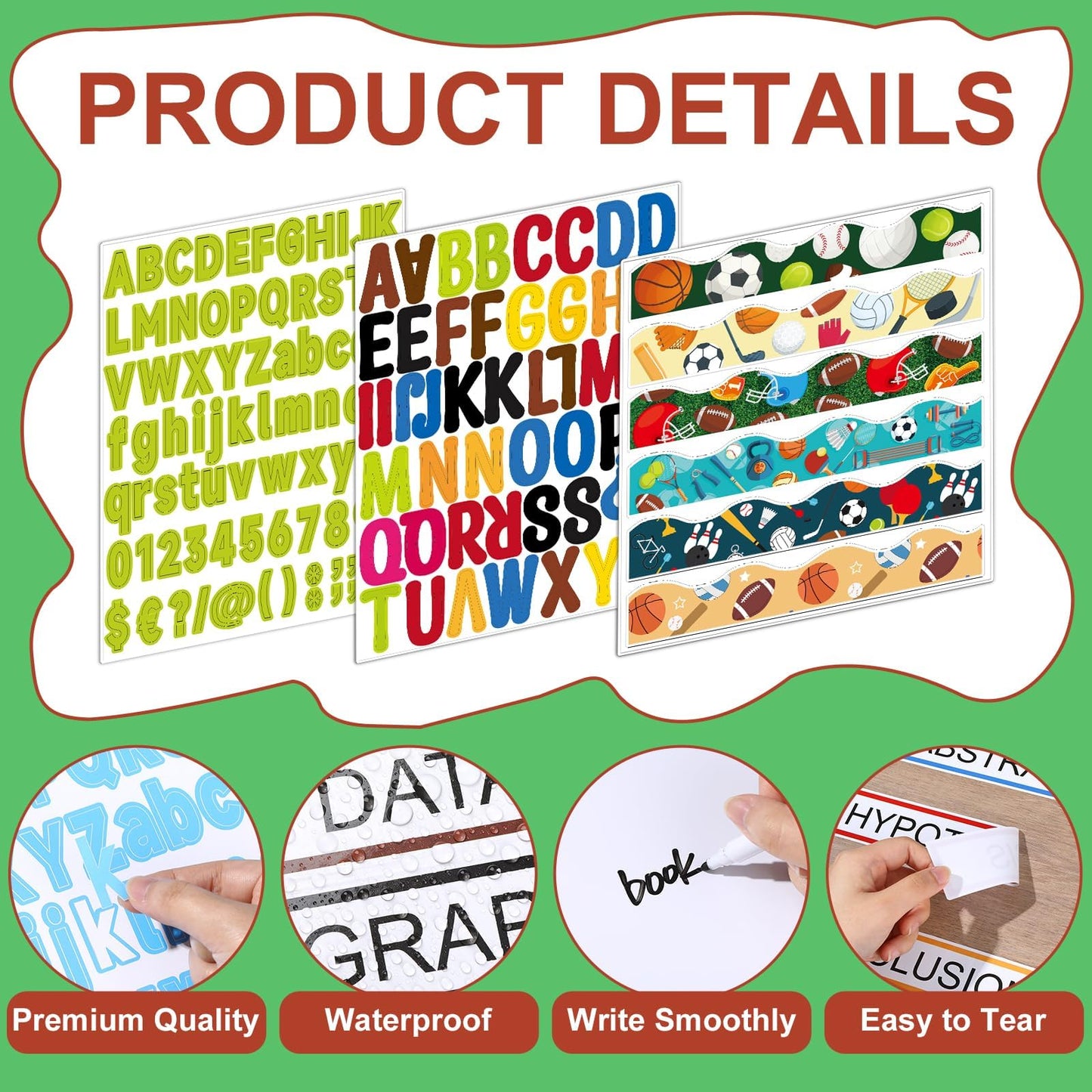 122 Pcs Science Fair Board Supplies 72 Sports Football Trim Scalloped Borders 36 Presentation Board Subtitle 6 Self Adhesive Project Title 8 Letter Sticker for Classroom Office Display Decor(Sports)