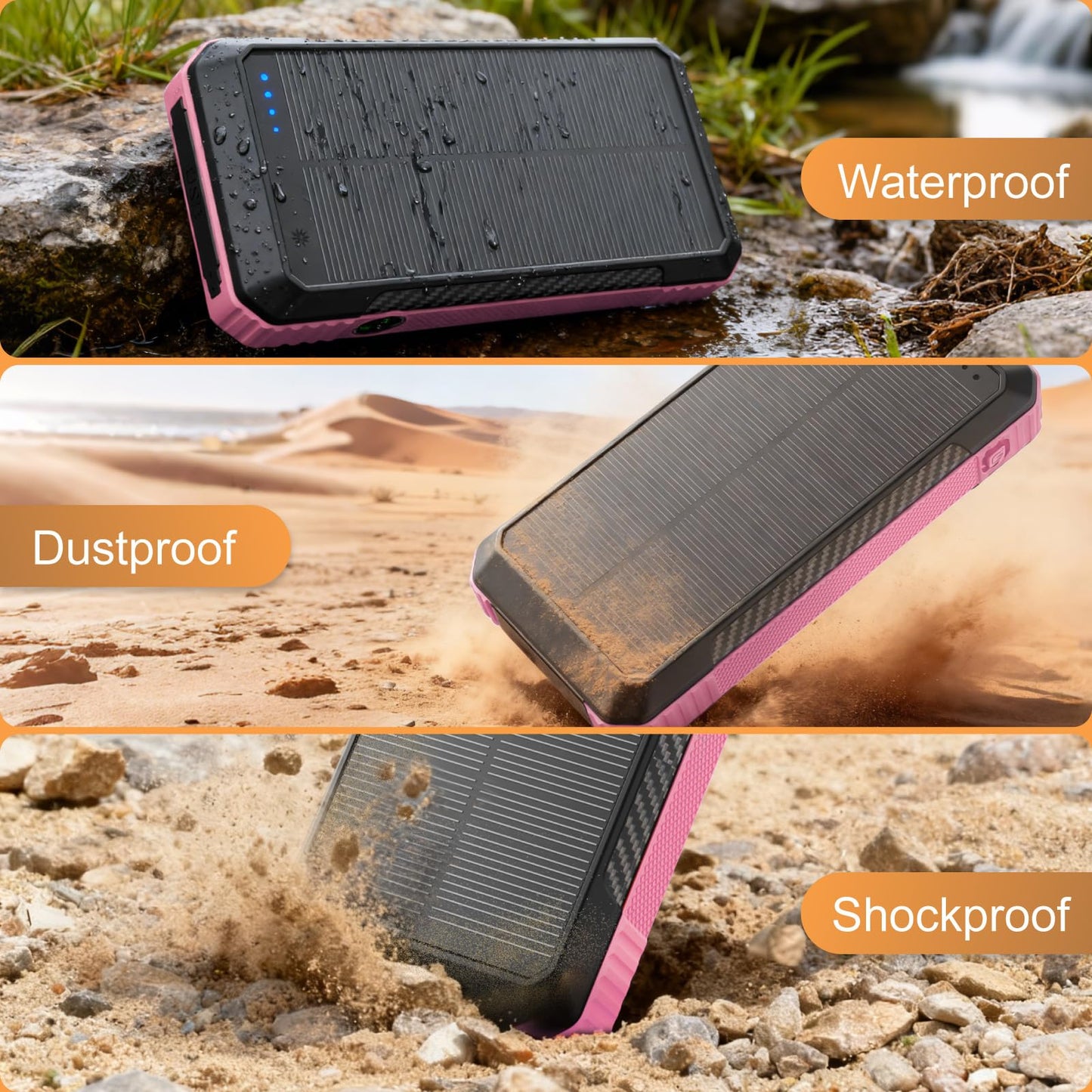 Wreaoves Solar Power Bank 33800mAh with Super Bright LED Flashlight, Built-in 4 Cables & Wireless Charging, Portable Charger with Compass, 7 Outputs & 4 Inputs for Camping/Hiking