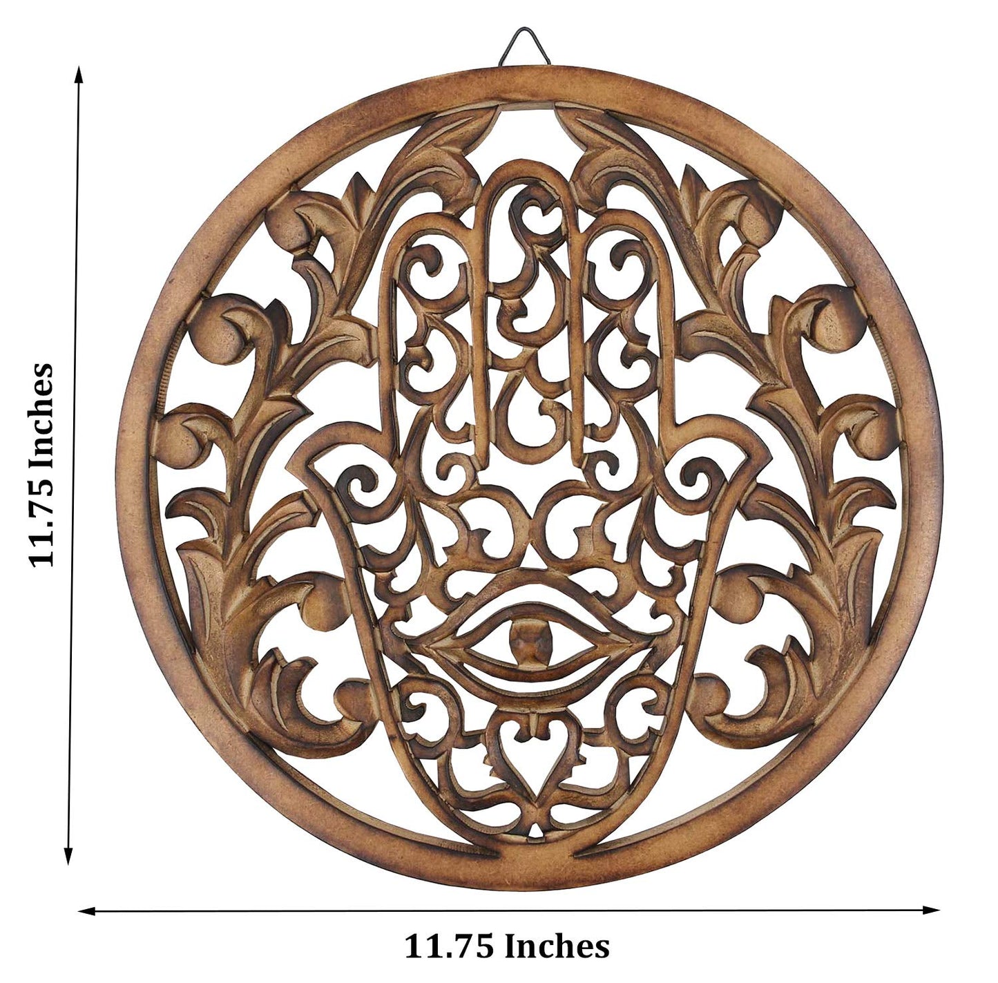 DharmaObjects Handcrafted Hamsa Hand Of Fatima Home Blessing Protection Wooden Rustic Wall Mounted Decor Hanging Art (Brown)