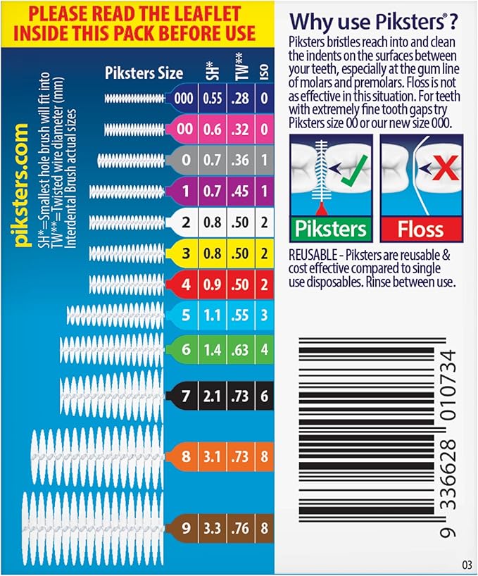 Piksters Interdental Brushes, 35 pk, Size 6, Interdental Tooth Brush for Larger Gaps, Gum Soft Bristles for Plaque Removal, Safe for Braces