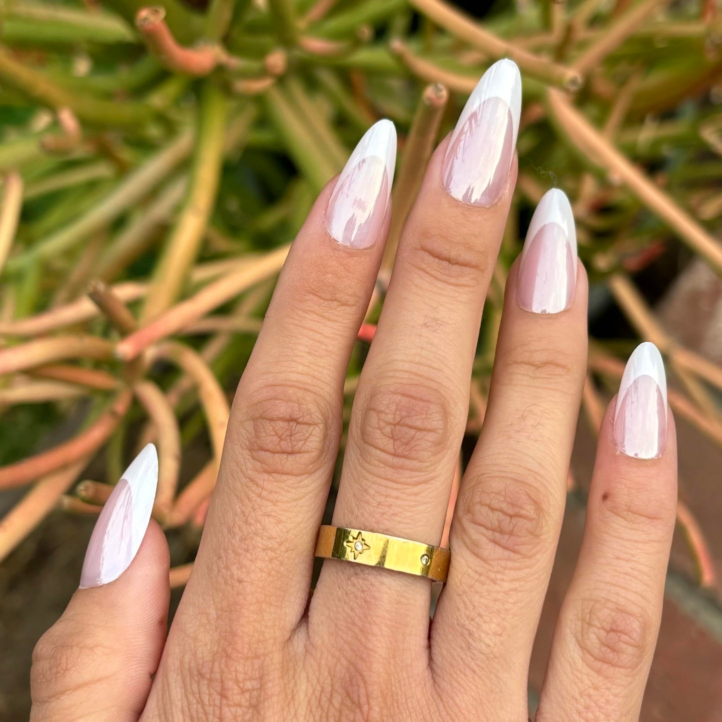 CHROME FRENCH Press-On Nails by Lavaa Beauty | Almond French Tip & Pearly Chrome Finish