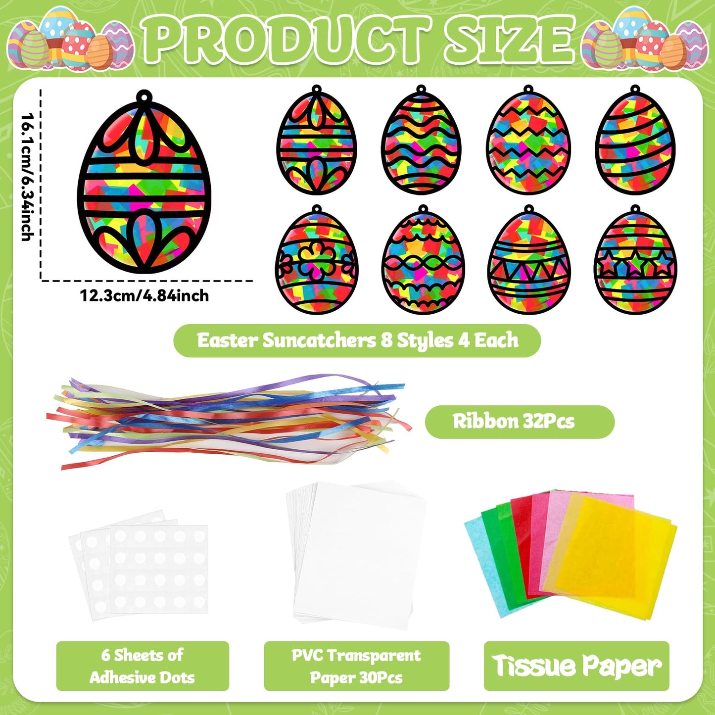 Lonfliness 32 Sets Easter Suncatchers Craft Kit DIY Egg Window Stained Glass Effect Paper Basket Style Home School Classroom Decorations Spring Art Craft Creative Games Activity Project Gift Favor