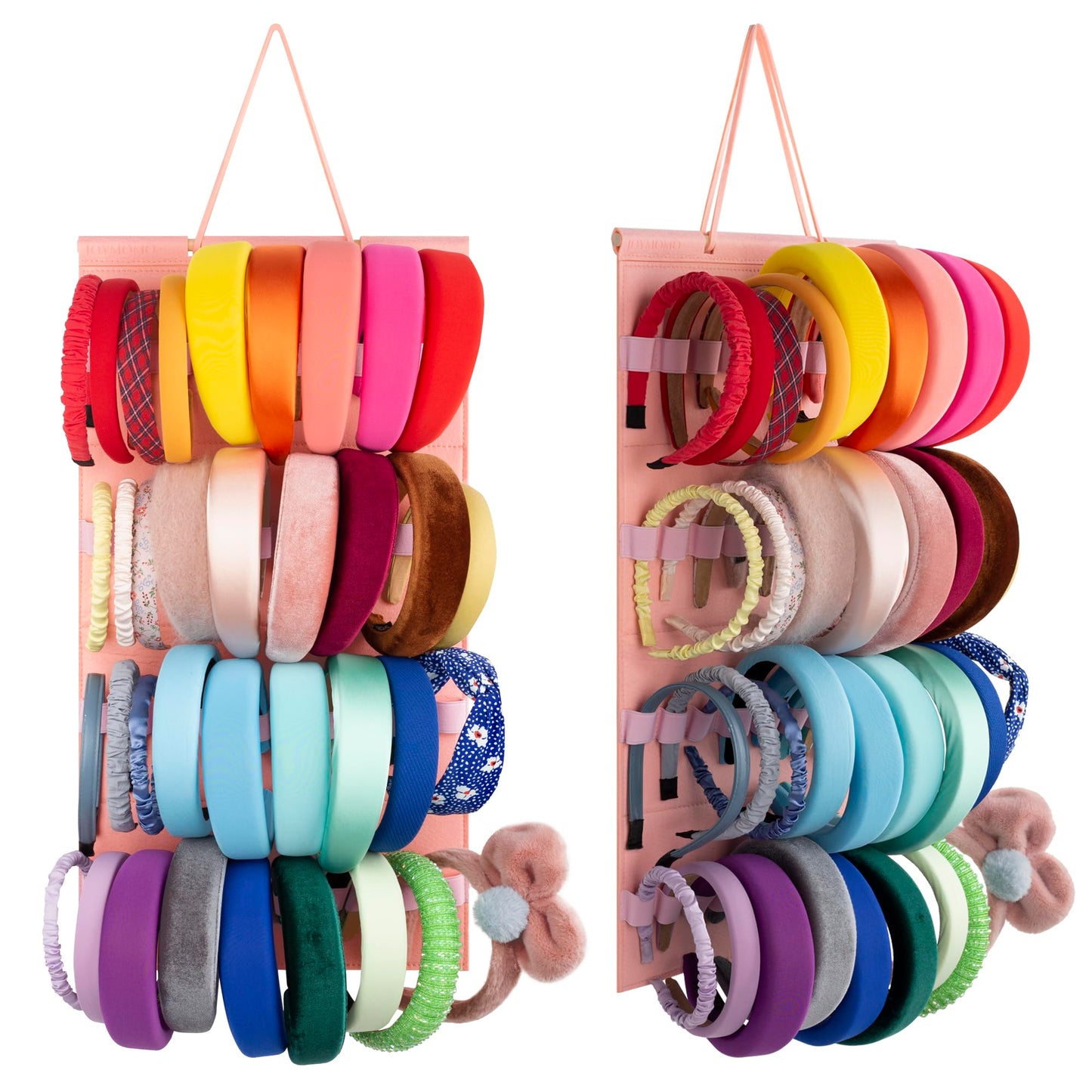 JOYMOMO Hanging Headband Holder for Girls, Felt Headband Organizer with 40 Slots (Pink)