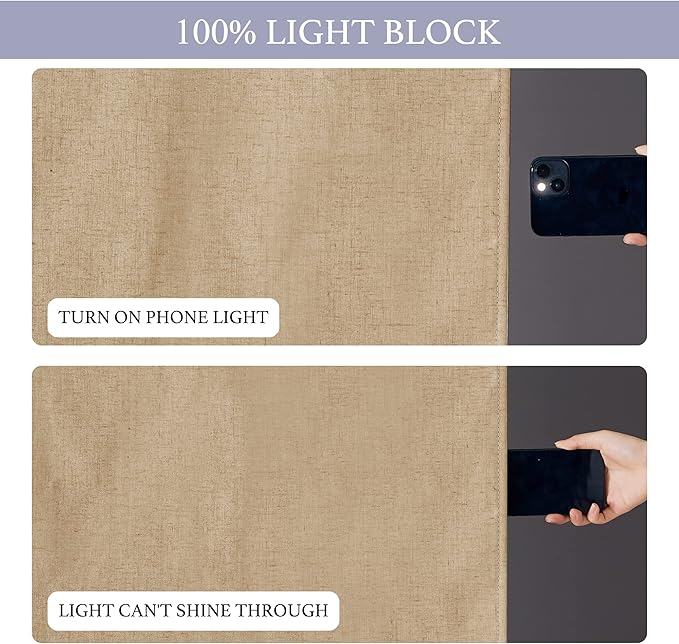 RYB HOME 100% Blackout Patio Door Large Glass Window Curtains, Linen Textured Blend Insulating Privacy Tie Up Shades Living Room French Door Blinds, W 26 x L 80 inches, Camel, 1 Pc