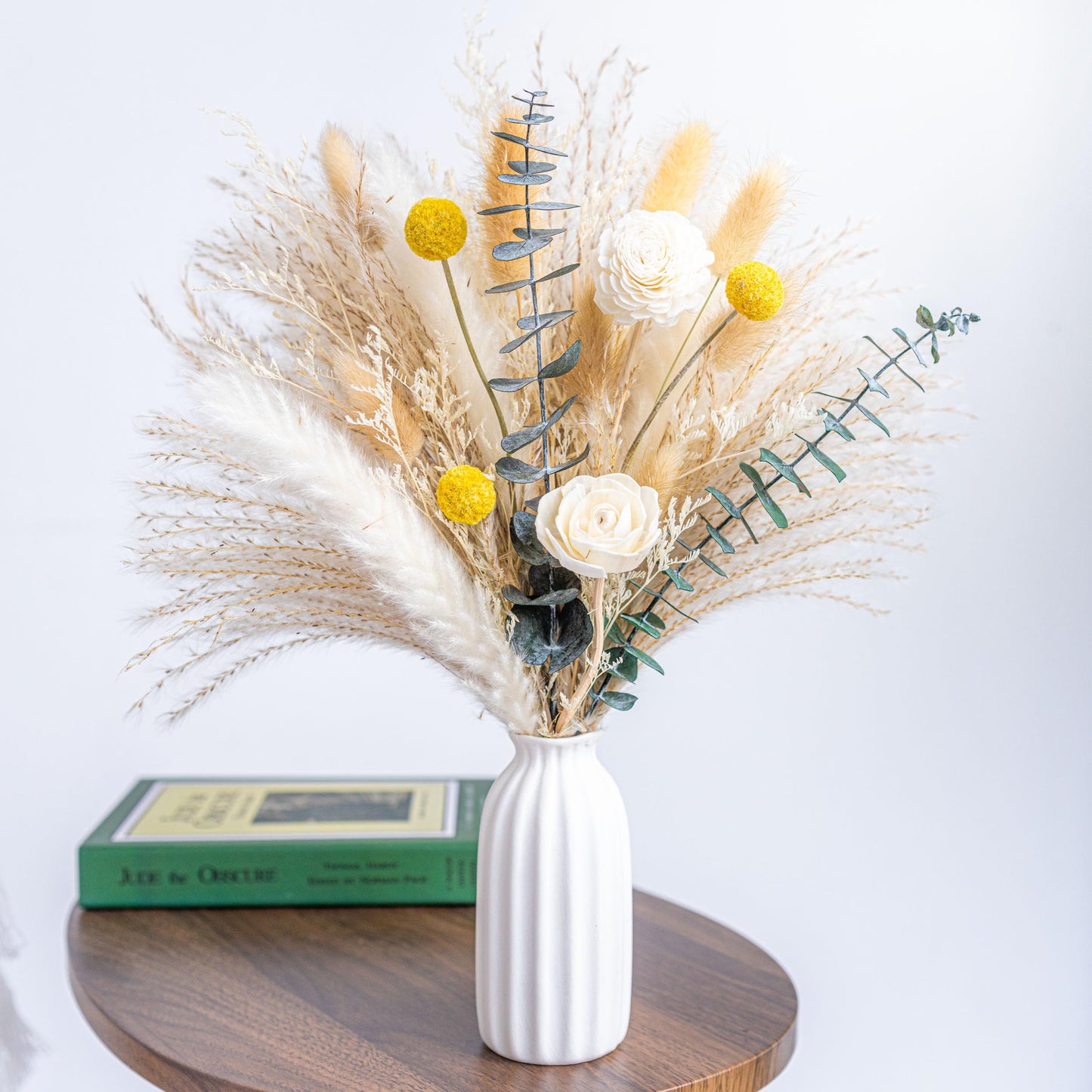 Dried Flowers Reed diffusers kit, Ceramic Vase Included, Reed diffusers for Home,Dried Eucalyptus Arrangements,Dried Grass for Table Room Decor Wedding Party Birthday Decor (WhiteGreen)