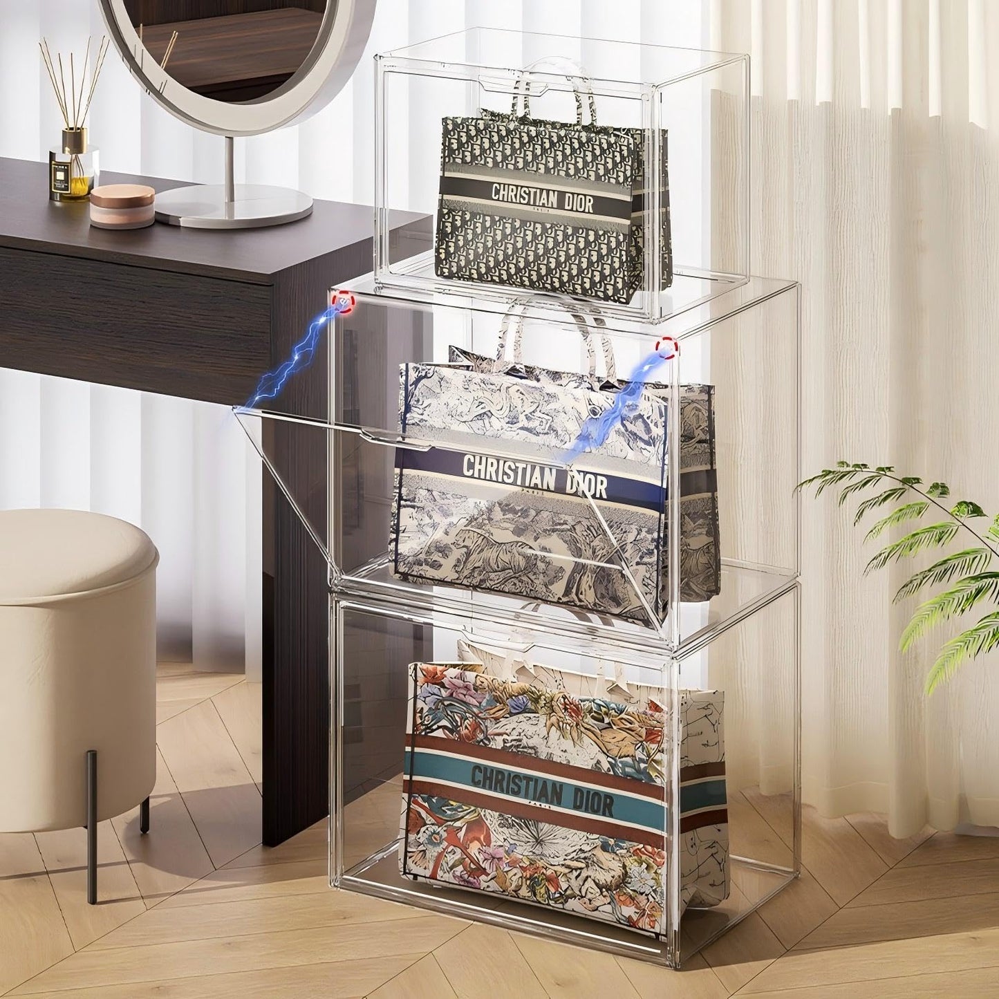 Extra Large Clear Acrylic Display Case with Magnetic Door Jumbo Storage Bin for Shoes, Boots, Handbags, Legos, Figures | Dust-Proof Stackable Organizer Box for Collectibles & Sports Gear