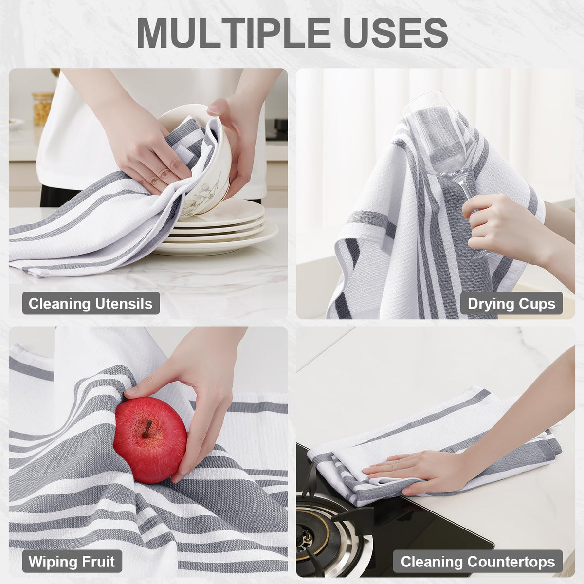Premium Cotton Stripe Kitchen Towels 8 Pack (8 Count)