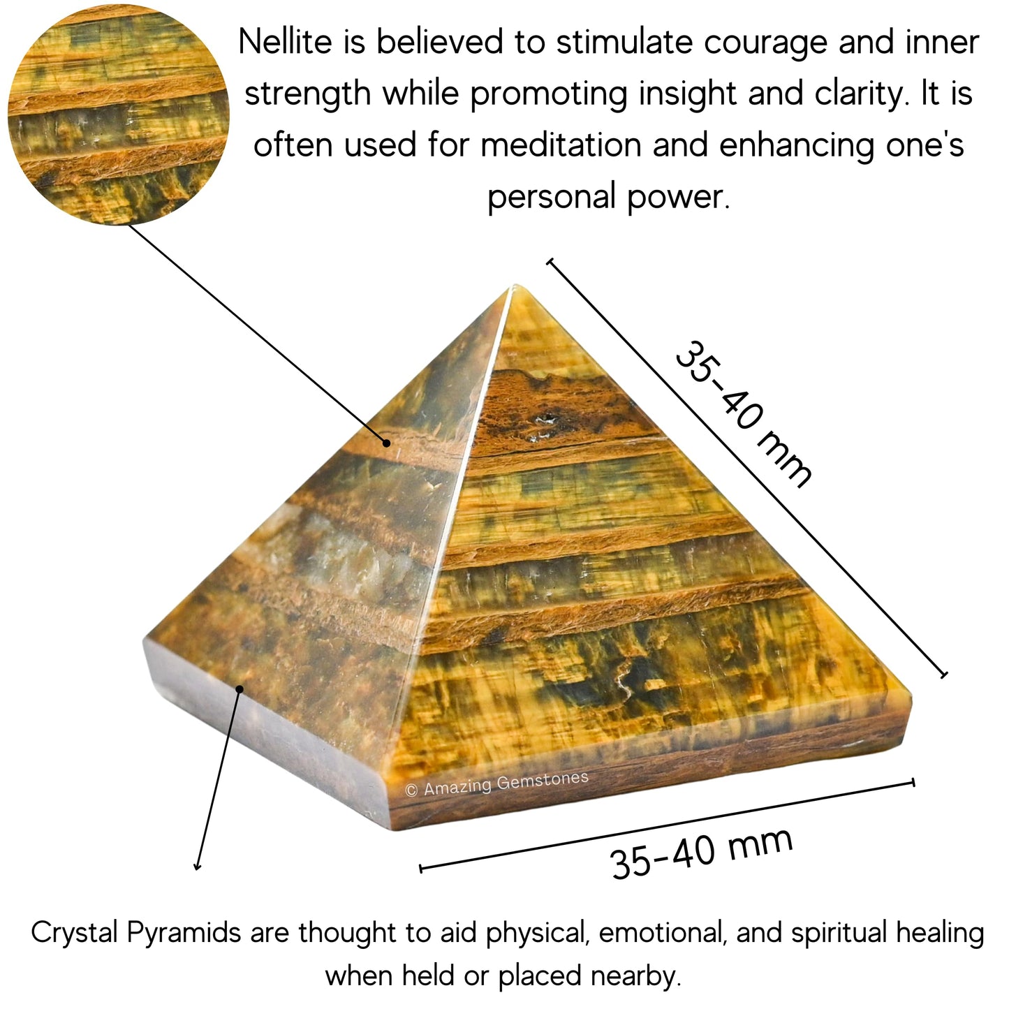 Amazing Gemstone Nellite Pyramid Crystal Healing Stones - 1.5" Great Pyramid Figurine of Natural Stone Pyramid for Meditation, Reiki, Chakra Balancing and Crystal Pyramids Grid