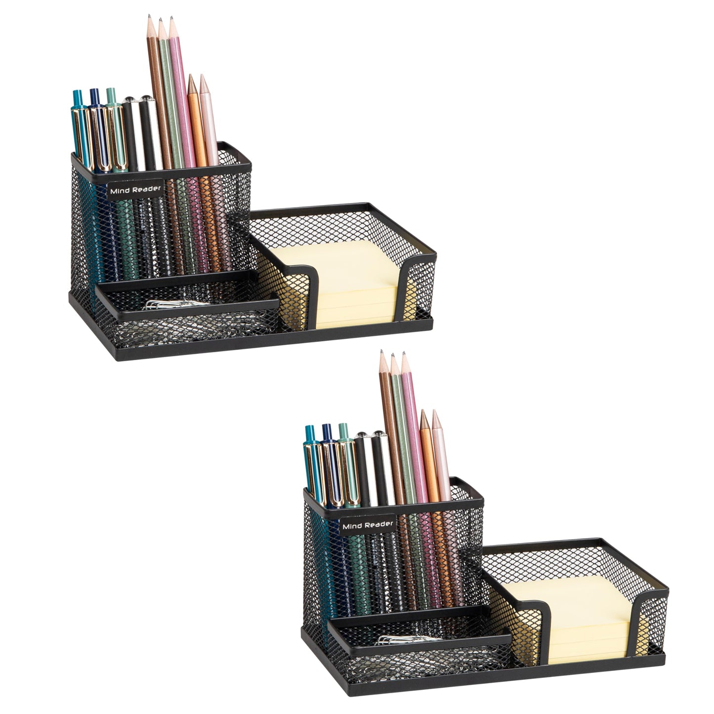 Mind Reader Desktop Organizer, Pen Holder, Clip Basket, Storage, Office, Metal Mesh, 8.07"L x 4.13"W x 3.94"H, Black