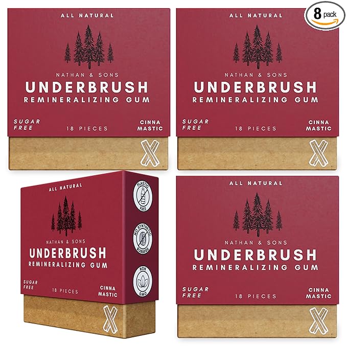 UnderBrush Cinna-Mastic Chewing Gum – Sugar-Free Xylitol Gum with Hydroxyapatite – No Gluten, Sugar, Aspartame and Sucralose - Tree Sap Chewing Base – 8 Pack