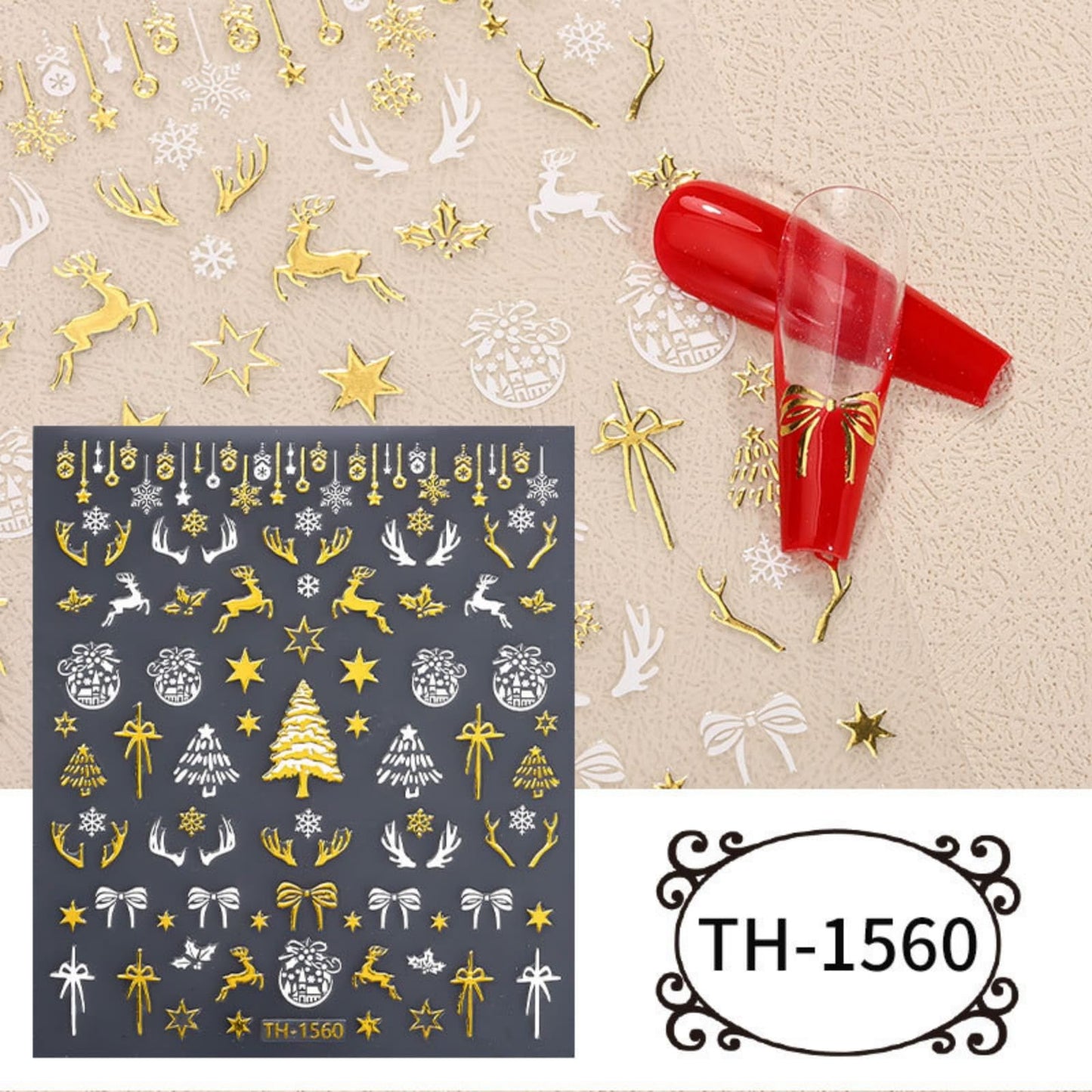 5 Sheets Christmas Bronzing Nail Stickers, 3D Embossed Self-Adhesive Snowflake Nail Decals with Xmas Tree Santa Claus Bow Design Holiday Nail Art Supplies for Women DIY Decorations