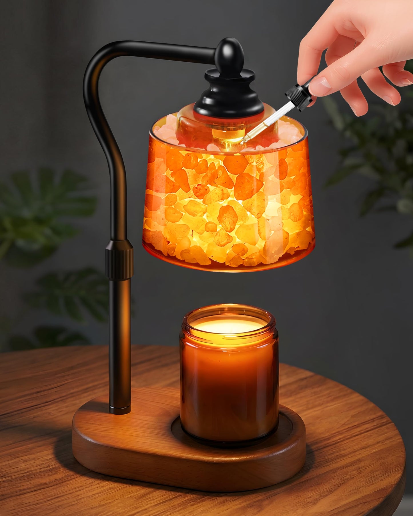 CaHomet 3-in-1 Candle Warmer Lamp with Timer Dimmable, Himalayan Salt Lamp & Passive Diffuser, Gifts for Women, House Warming Gifts, Wax Melt Warmer for Jar Candles (Black)