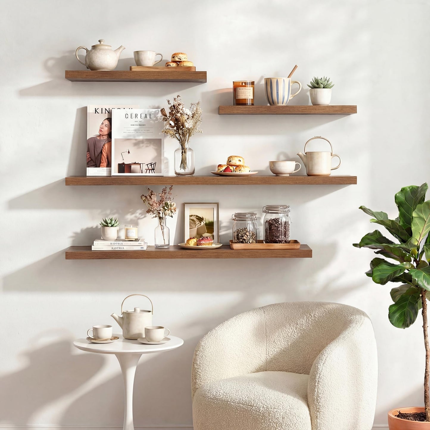 Dreamland 32 Inches Floating Shelves for Wall, 9.3" Deep Long Floating Shelves Set of 2, Large Display & Storage Shelf, Wall Shelf for Bathroom Bedroom Living Room Kitchen Office, Walnut