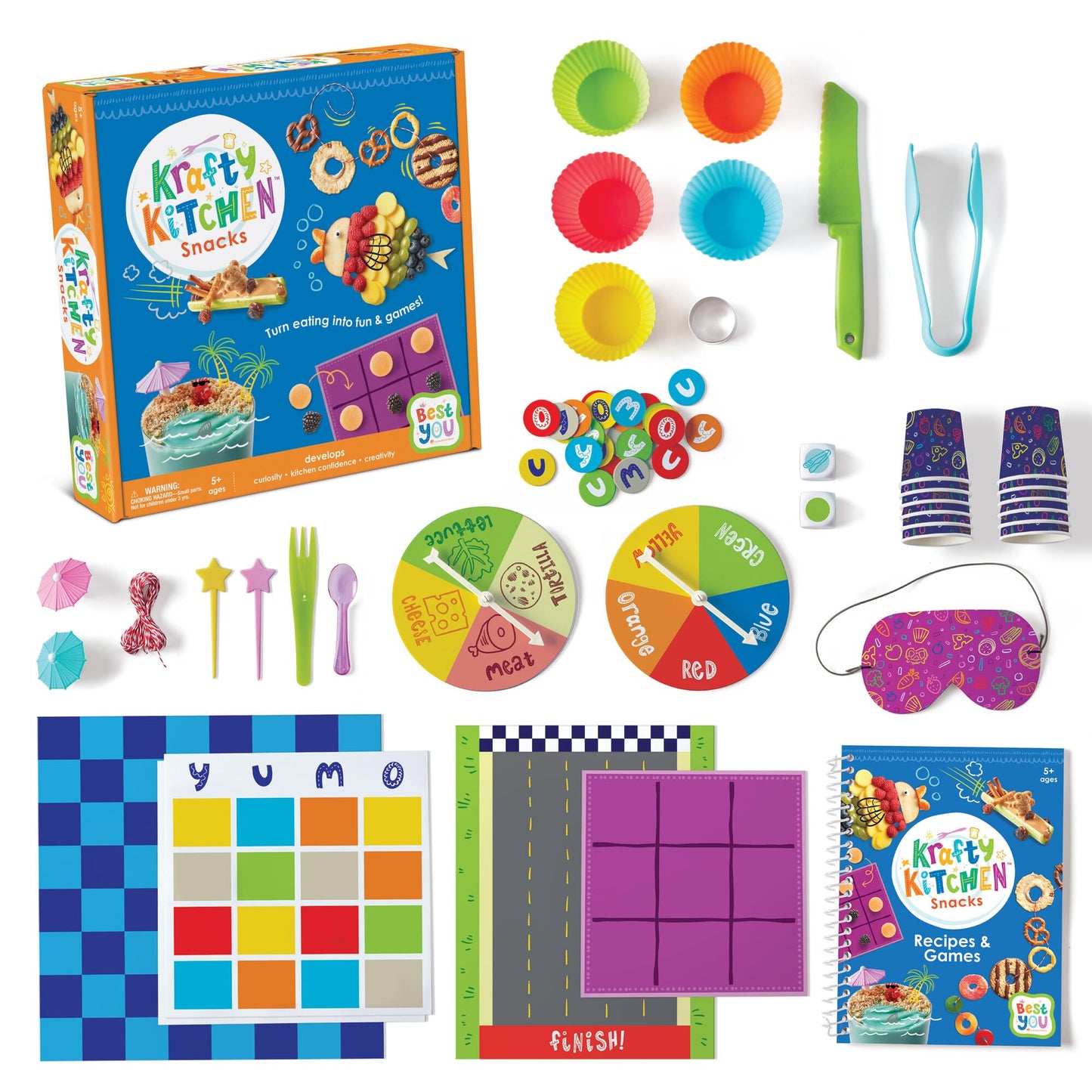 MindWare Best You Krafty Kitchen Snacks Kit, Kids Cooking and Snack Prep Set with Games and Recipes, Hands On Food Exploration Activity for Kids Ages 5 and Up, Healthy Eating Play Kit