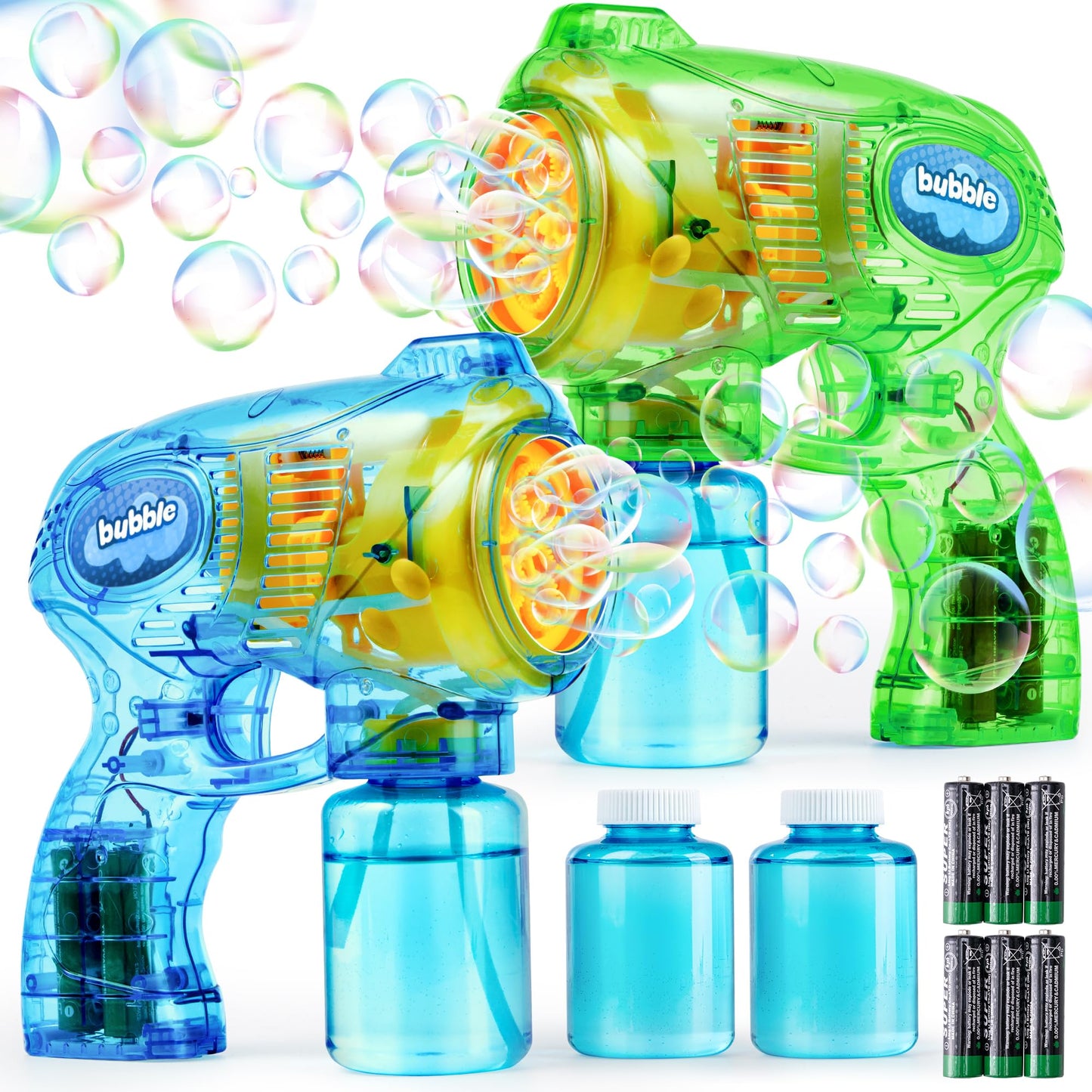 JOYIN 2 Bubble Guns Blaster Kit with 2 Solution for Kids, Automatic Bubble Maker Blower Machine for Party Favors, Birthday, Outdoor & Indoor Activity, Summer Toy