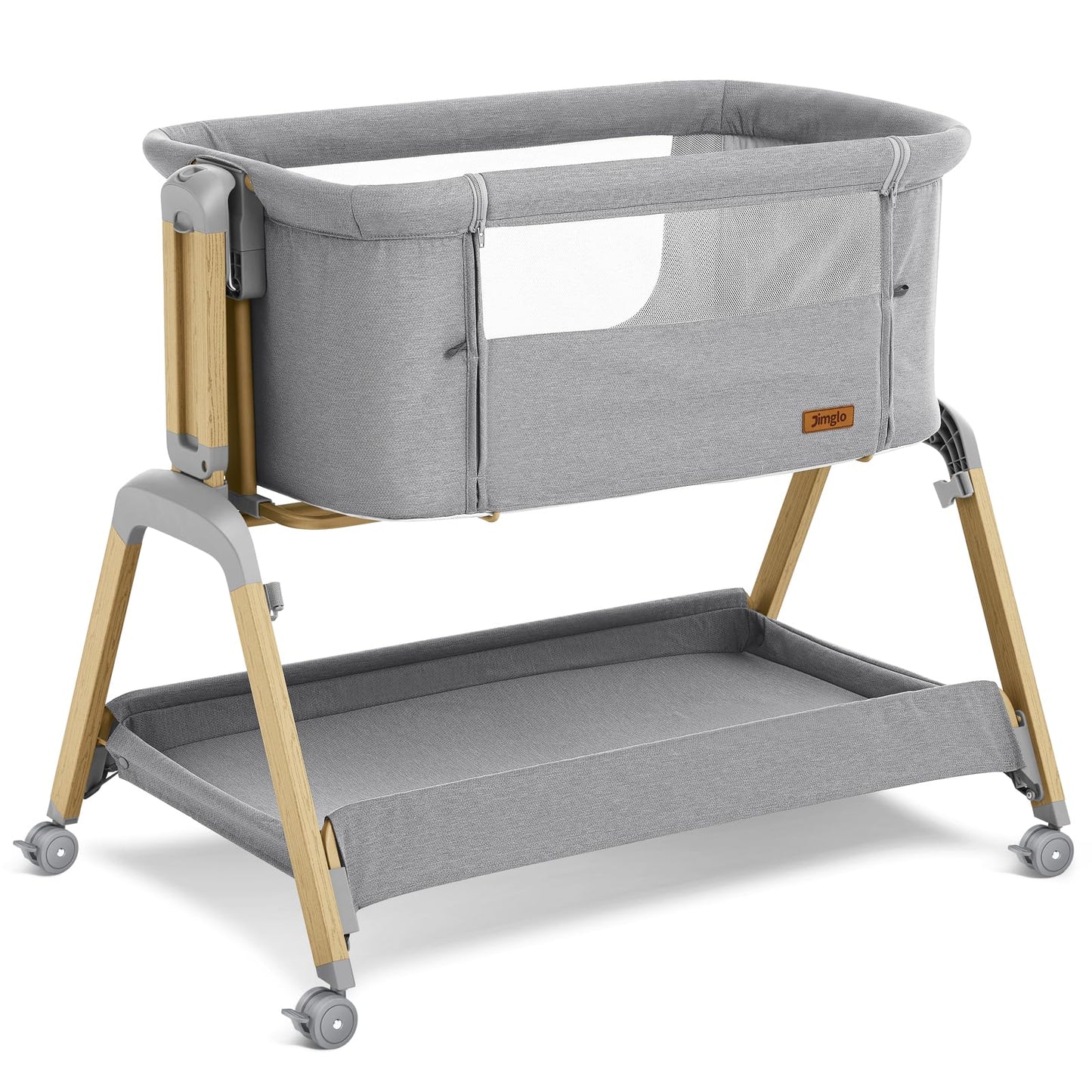 Jimglo 3 in 1 Baby Bassinet, Rocking Bassinets with Comfy Mattress and Wheels, Adjustable Height Bassinet Bedside Sleeper, Easy Folding Portable Crib for Newborn (Grey)
