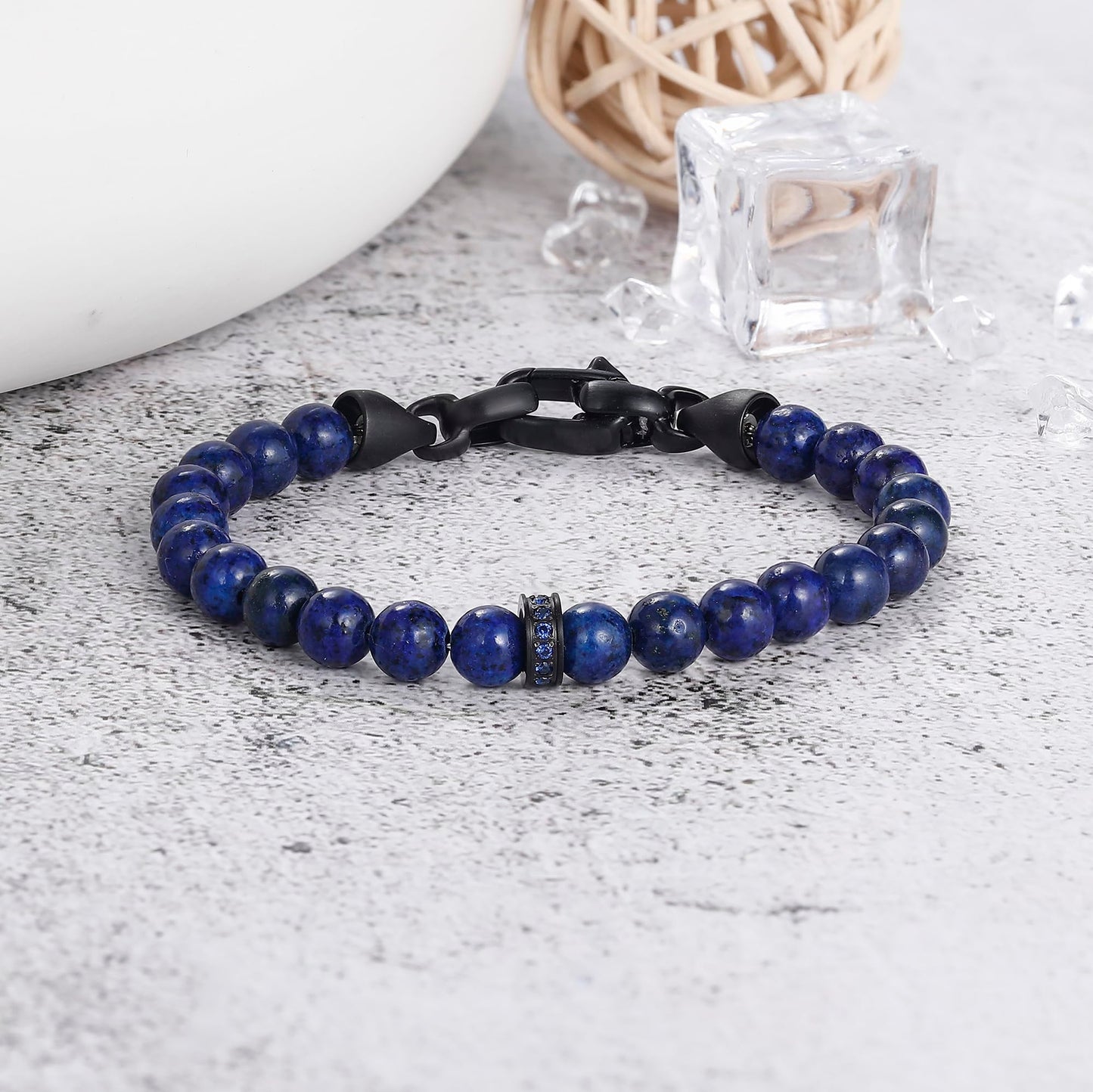 GTMJ Natural Lapis Lazuli Beads Bracelet for Women (6.8IN)