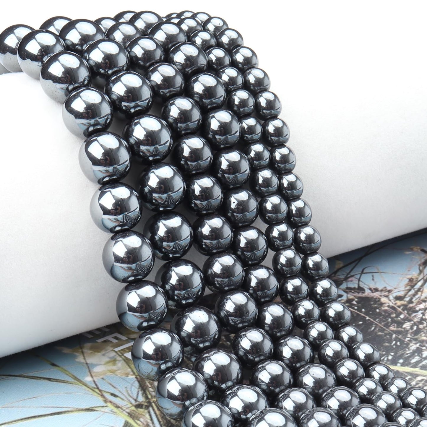 Siomia 60pcs 6mm Natural Black Hematite Beads Energy Healing Crystal Round Loose Stone Beads for Jewelry Making, DIY Bracelets Necklaces