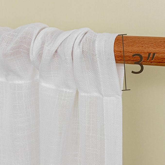MYSKY HOME White Curtains 24 Inch Long for Kitchen, Semi Sheer Light Filtering Window Panels Rod Pocket Valance Neutral Drapes for Small Window/Cafe/Bathroom Basement, Pure White 2 Panels, 34 in Wide