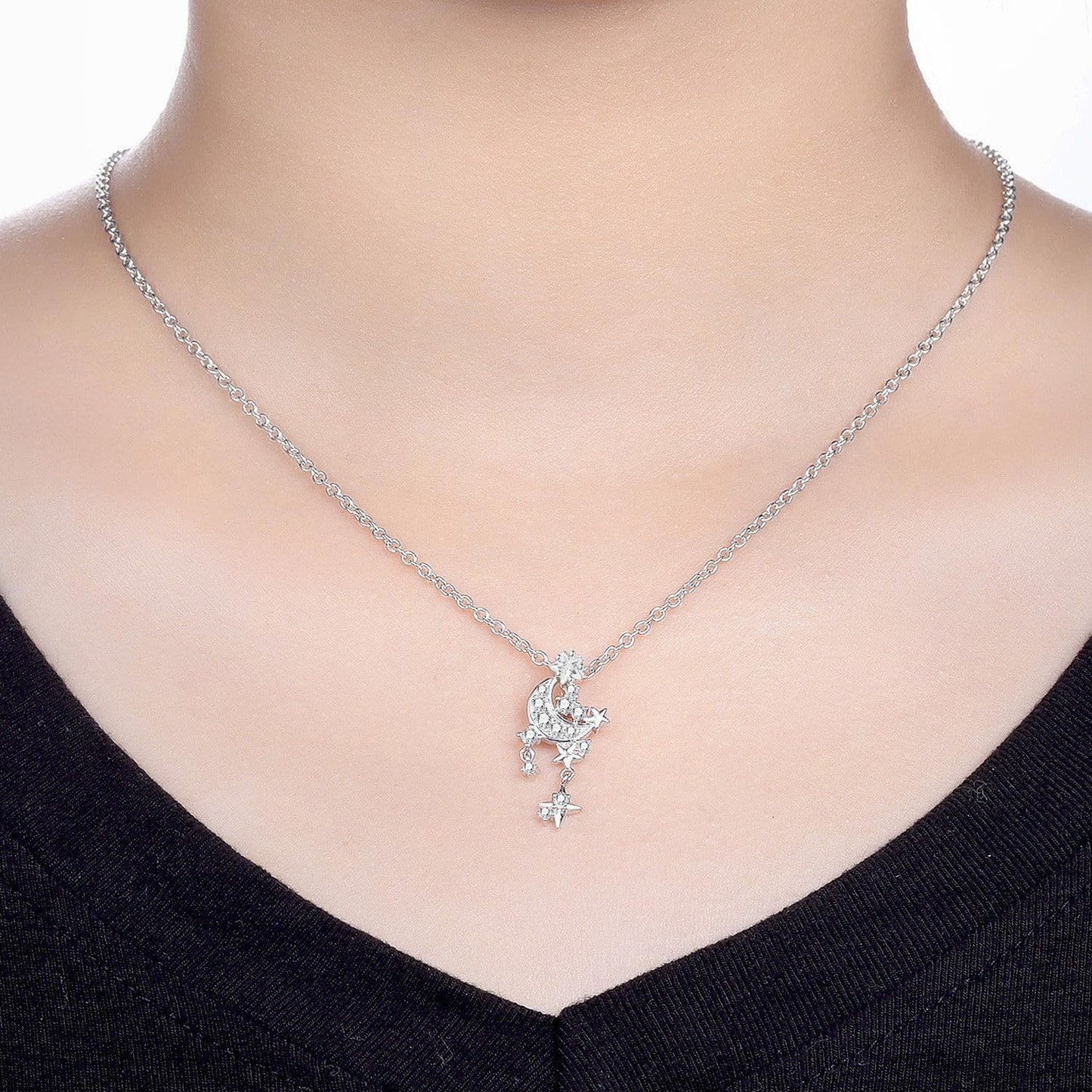 MISEFF 925 Sterling Silver Fashion Pendant Necklace for Women，Fashion Jewelry, 18K Gold Plated， Advanced Retro Series Link Chains ，Basic Multifunctional Accessories Suitable for Multiple Occasions and Daily Wear (Starry Sky)