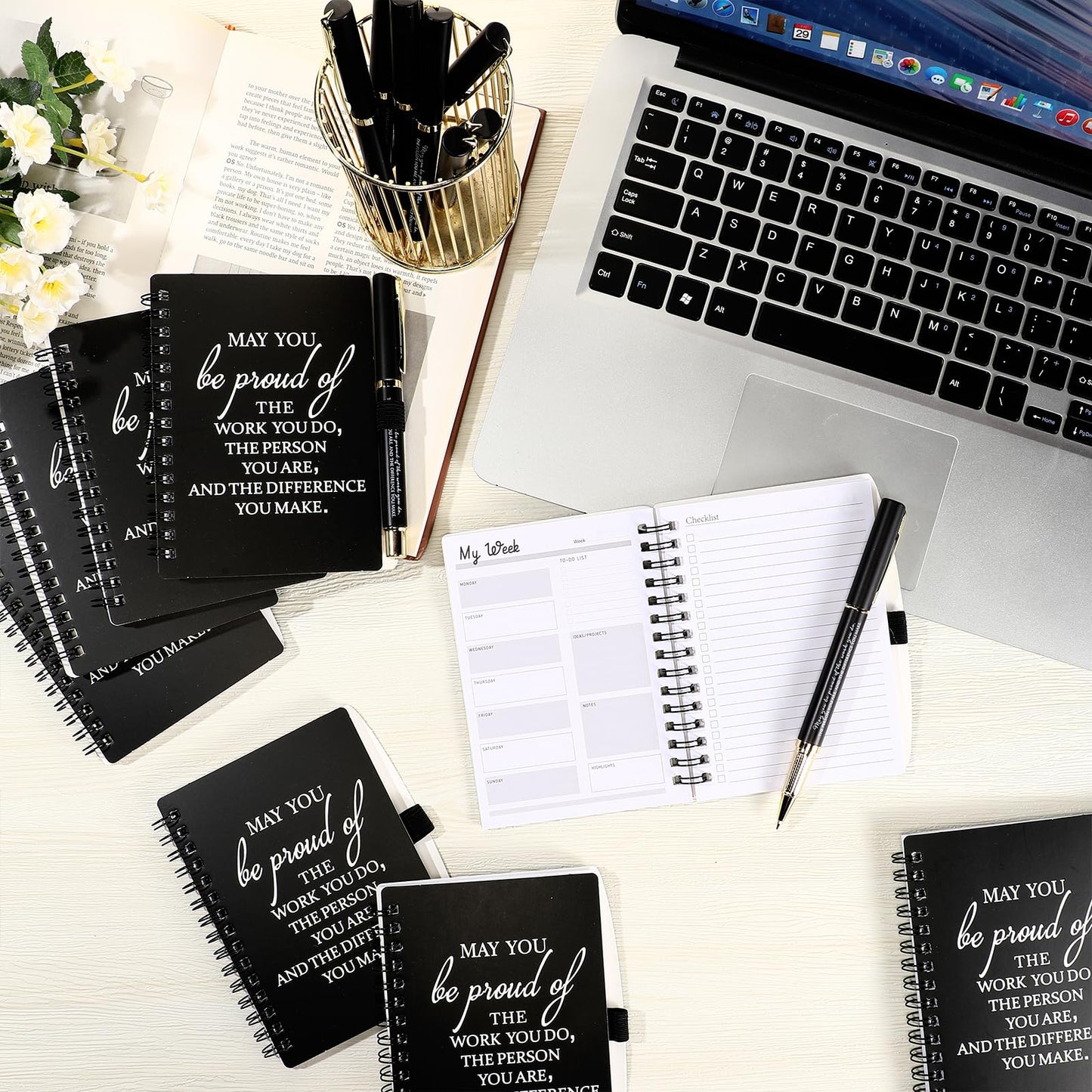 Tellingyou 20 Pcs/ 10 Set Employee Appreciation Gifts 2026-2027 Weekly Planners Journals A6 to Do List Bulk Notepads and Pens Thank You Gifts for Coworkers Teacher Staff (Black)