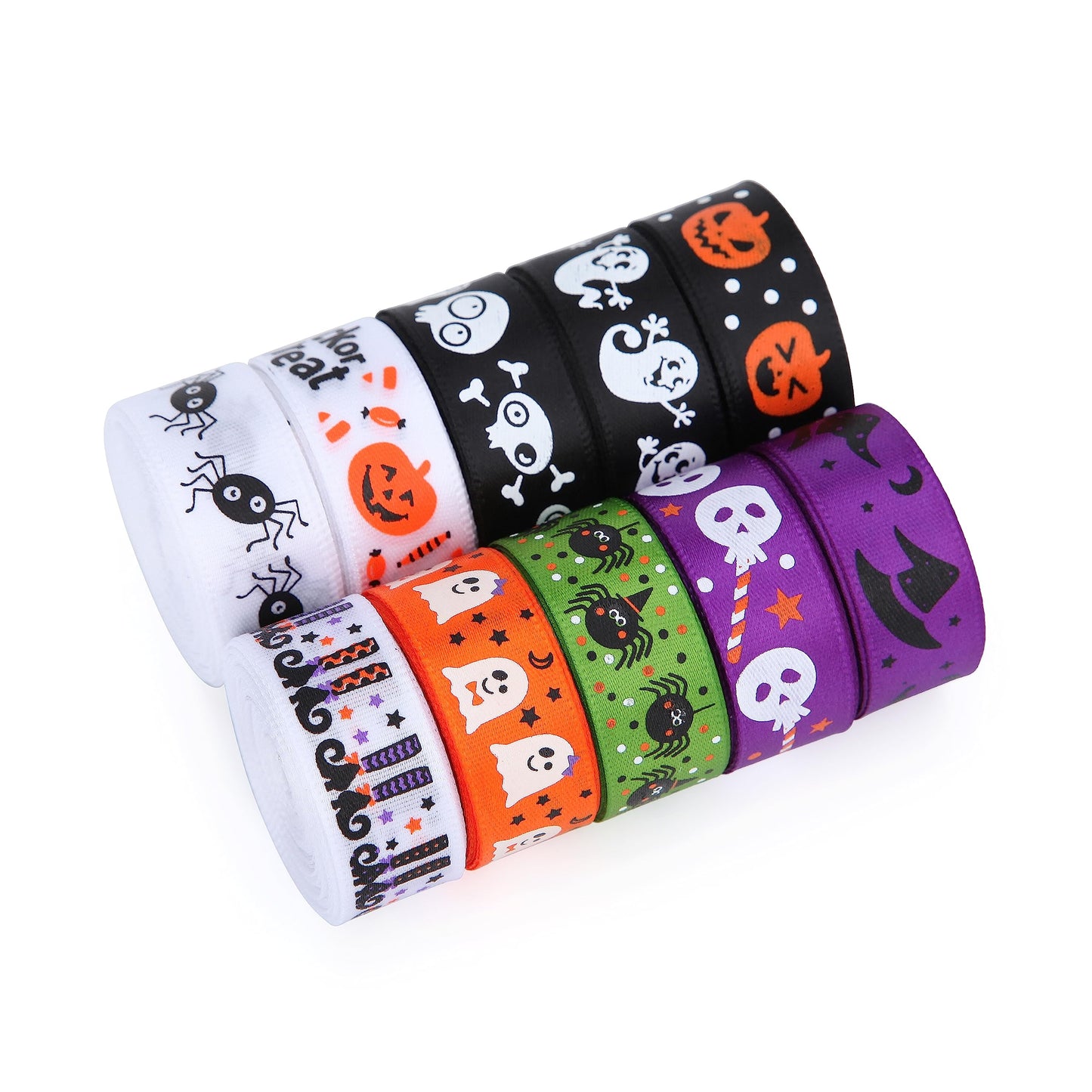 Meseey 50 Yards Halloween Ribbon - 5/8 Inch Spider Web Skull Pumpkin Bat Hocus Pocus Witch Legs for Gift Wrapping Hair Bows Party Decor
