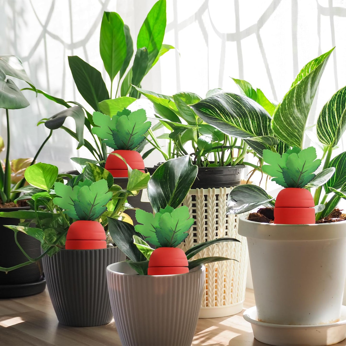 4PCS Terracotta Watering Spikes - Automatic Self-Watering Stakes, Vacation Plant Waterer for Wine Bottle, Perfect for Indoor & Outdoor Plants