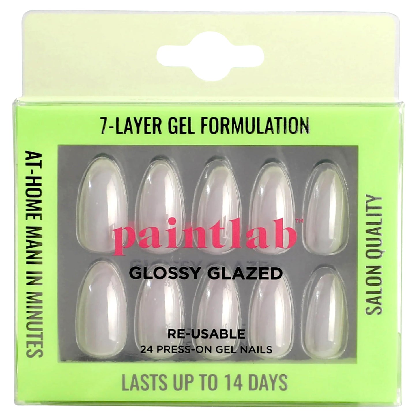 PaintLab Press On Nails - Glossy Glazed Chrome Short Almond Fake Nails, 30 Nails in 15 Sizes with Glue, Reusable Salon Quality Press On Nails