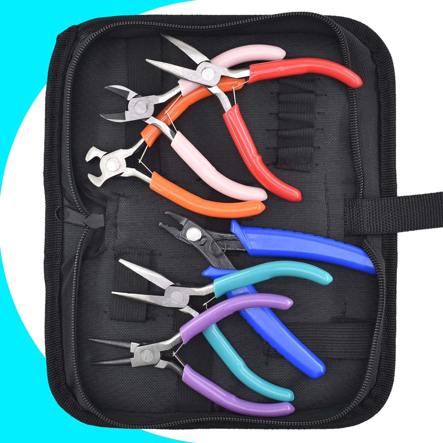6Pcs Jewelry Pliers Making Tools Kit for Necklace, Bracelet, Earrings or Repairing, Include Wire Cutters, Nose, Crimping, Bent Nose Pliers, End Nippers for Beading Craft