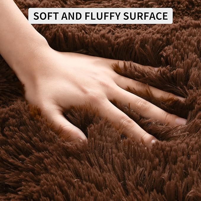 Tepook Super Soft Fluffy Rug for Bedroom, Modern Shaggy Fuzzy Kids Rugs for Living Room, Plush Indoor Nursery Home Decor Dorm Carpet with Non-Slip Bottom, Brown, 4 X 6 Feet