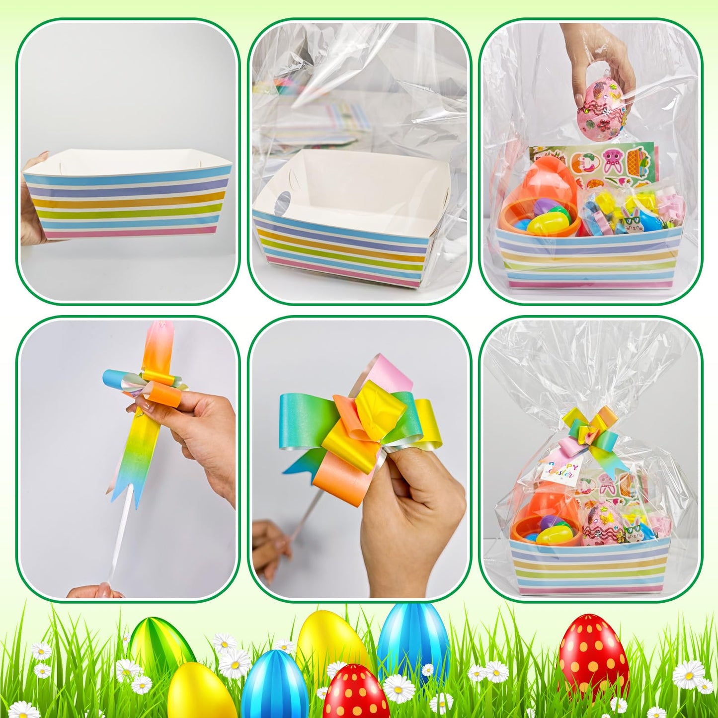 Cinrobiye 12 Pcs Pastel Basket for Gifts Bulk DIY Empty to Fill Kit Candy Tray Favor with Include Wrap Bags Pull Bows for Spring Holiday Baby Shower Wedding Anniversaries Birthdays Party