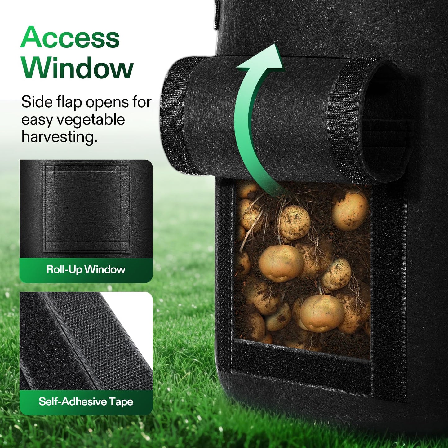 VIVOSUN 5-Pack 7 Gallon Potato Grow Bags, Fabric Pots With Handle and Roll-up Window, Planter Containers for Growing Potatoes, Black