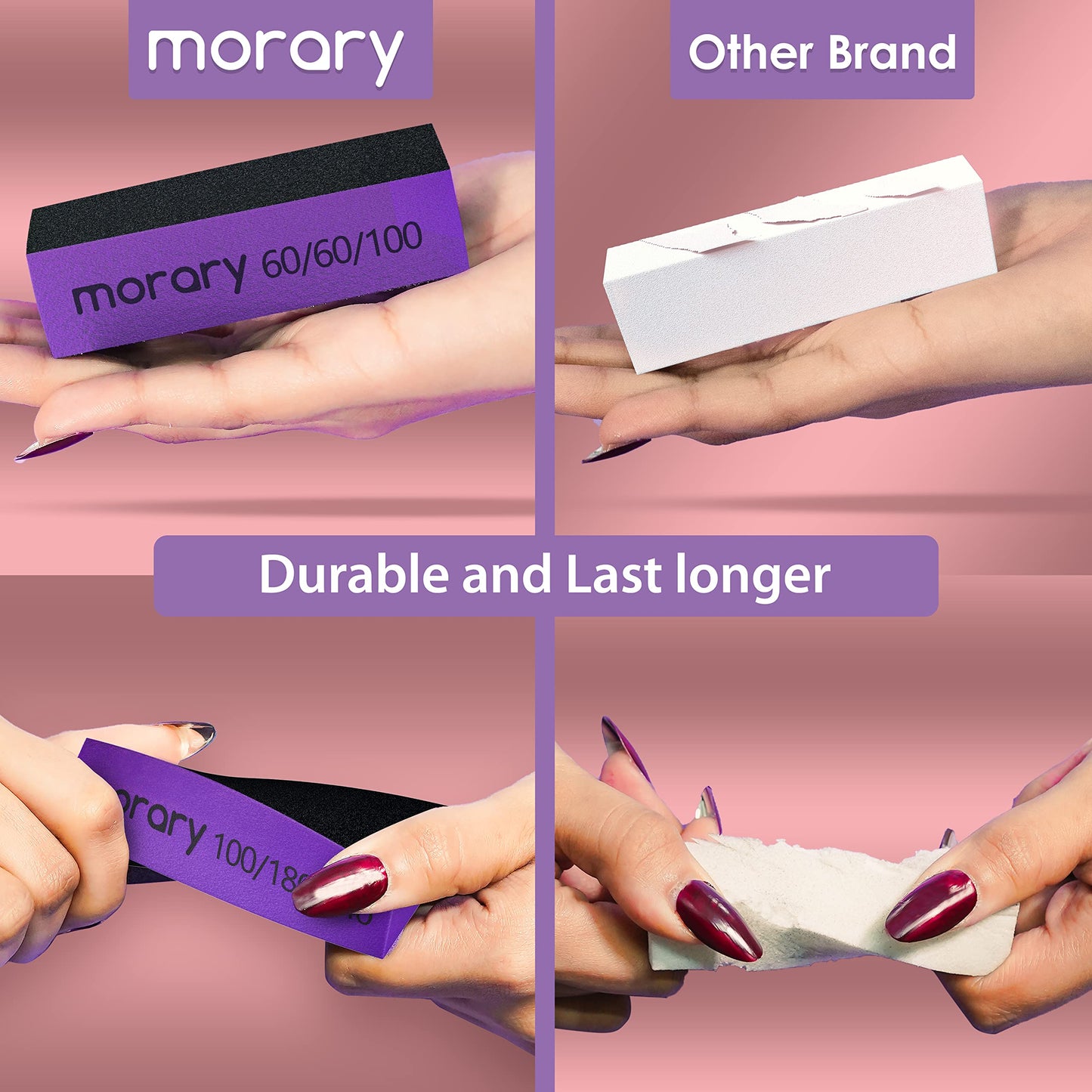 Morary 12-Pack Nail Buffers for Acrylic Nails, 60/60/100 Grit, 3 Sided (Purple Black)