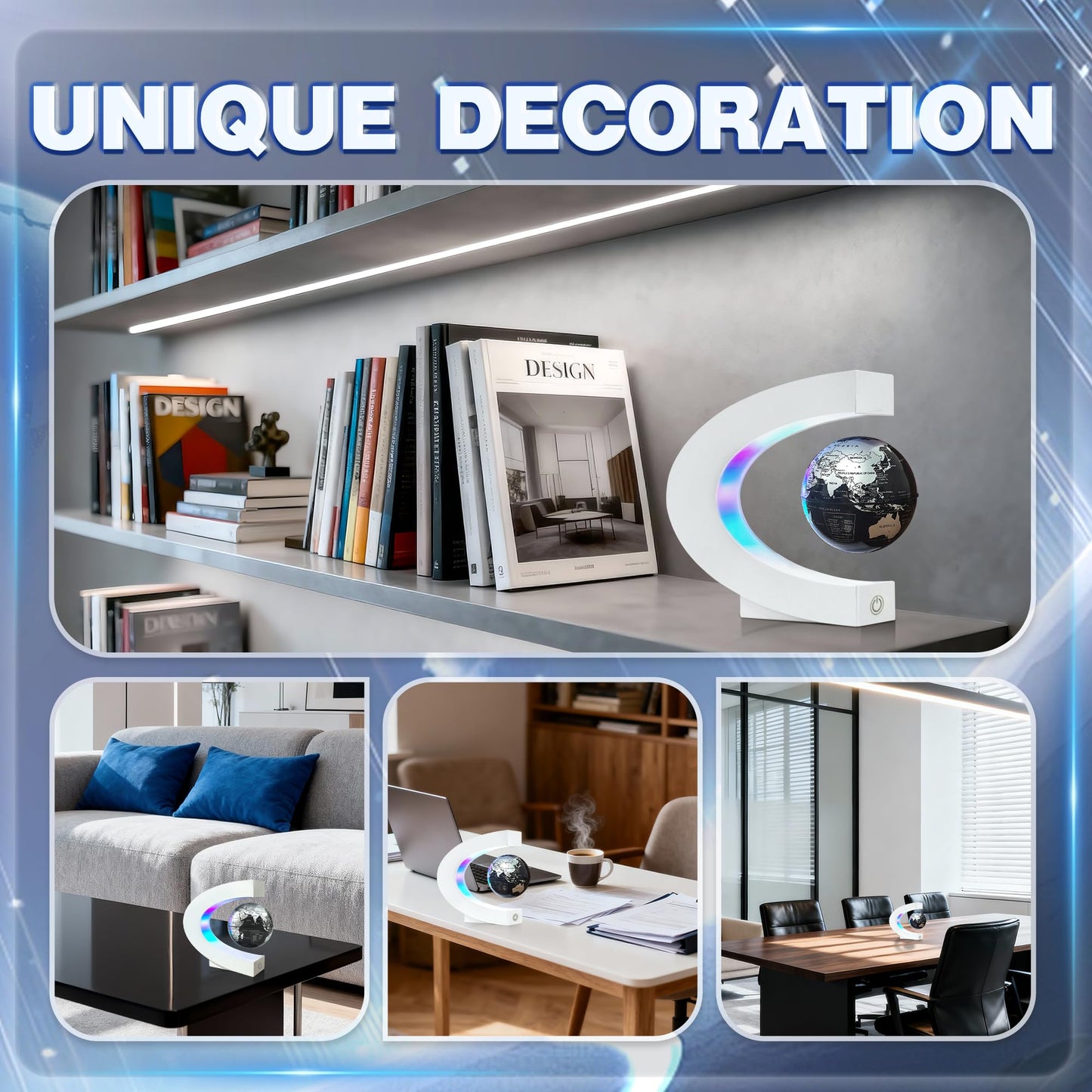 Flagest Magnetic Levitating Globe with LED Light, C Frame Floating World Globe Lamp, Cool Gadgets for Men Boys and Girls, Cool Stuff Tech Gifts for Office Bookshelf Home Desk Decor
