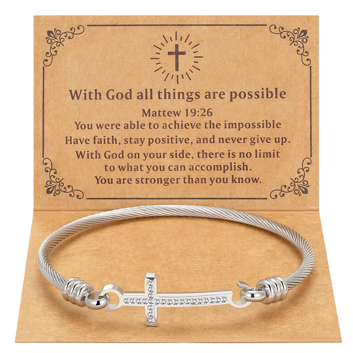 DS Religious Gift for Her Christian Cross Bracelet Bible Verse God is Within Her She Will Not Fall Inspirational Bracelets For Women Stainless Steel Jewelry Gift To Daughter Best Friend (Cross bracelet-Silver 8)