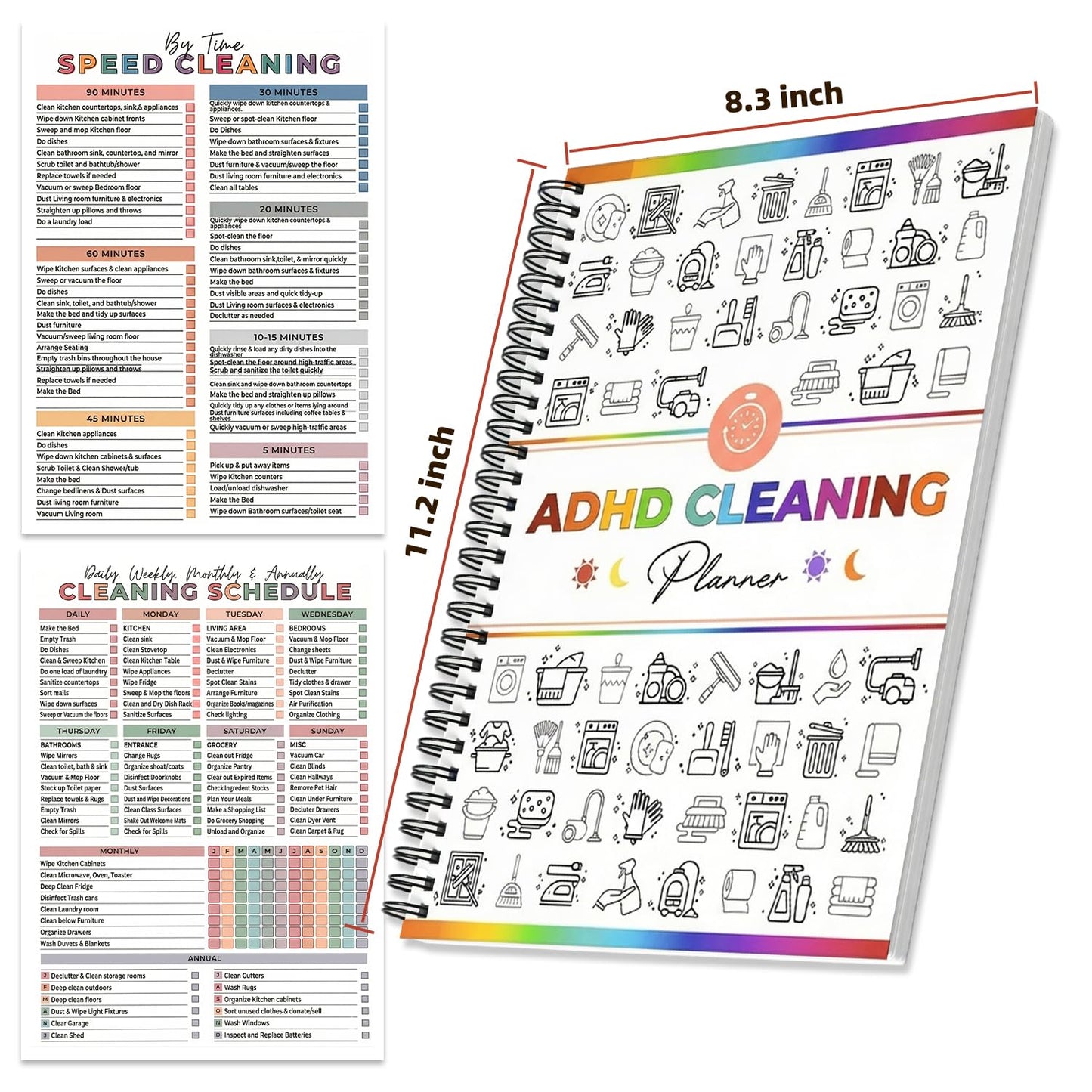 ADHD Cleaning Planner for Adults - Reusable ADHD Organizer with Magnetic Checklist & Dry Erase Folders - Daily Weekly Household Chore Chart for Home Organization - 120g Thick Paper, 2026 Edition (multicolour)