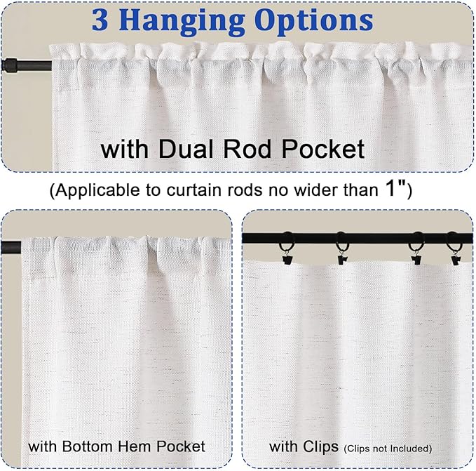Chyhomenyc Bennet Curtains 54 Inch Length 2 Panels, Faux Linen Burlap Textured Light Filtering Soft Airy Rod Pocket Window Treatment Drapes for Living Room Bedroom, 30Wx54L Inch, Set of 2, Natural