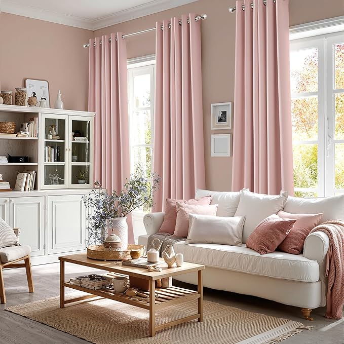 MIULEE Baby Pink Blackout Curtains for Girls Bedroom Living Room 72 Inches Long 2 Panels, Nursery Thermal Insulated Room Darkening Drapes Solid Grommet Top Noise Reducing Curtains, Blush Pink
