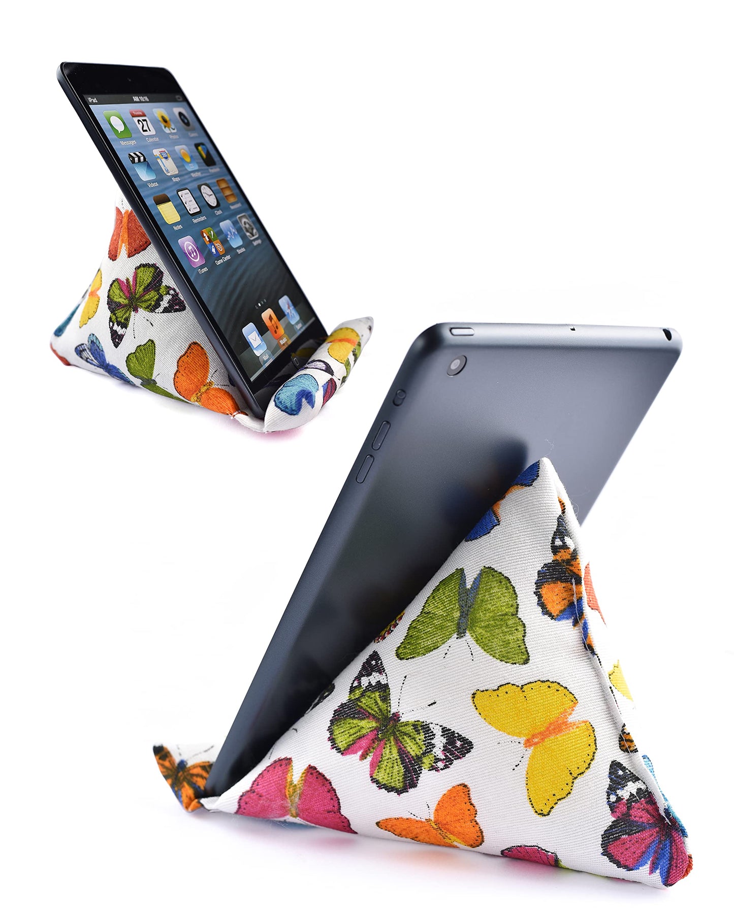 STEPHAN AND THEODORE Handmade Phone Pillow Holder - The Wedge Mobile Device Stand - Fabric Phone Stand for All iPhones, All Smartphones! 7 x 6.1 x 5.5 Inches (Butterflies)