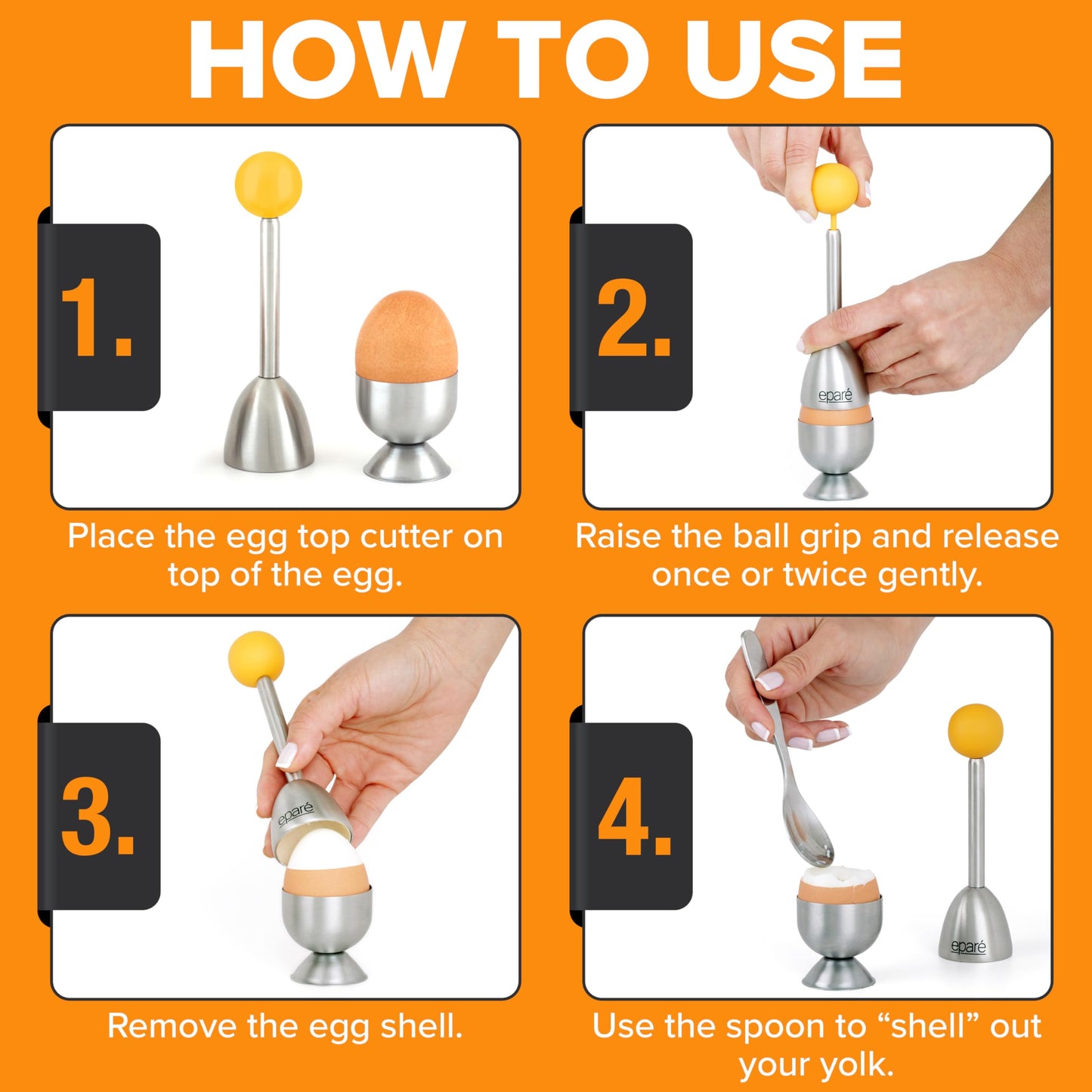 Eparé Bundle: Egg Cracker Topper Set & 6oz Turkish Tea Cups - Complete Soft Boiled Egg Tool Set & Double-Walled Glass Coffee Cup