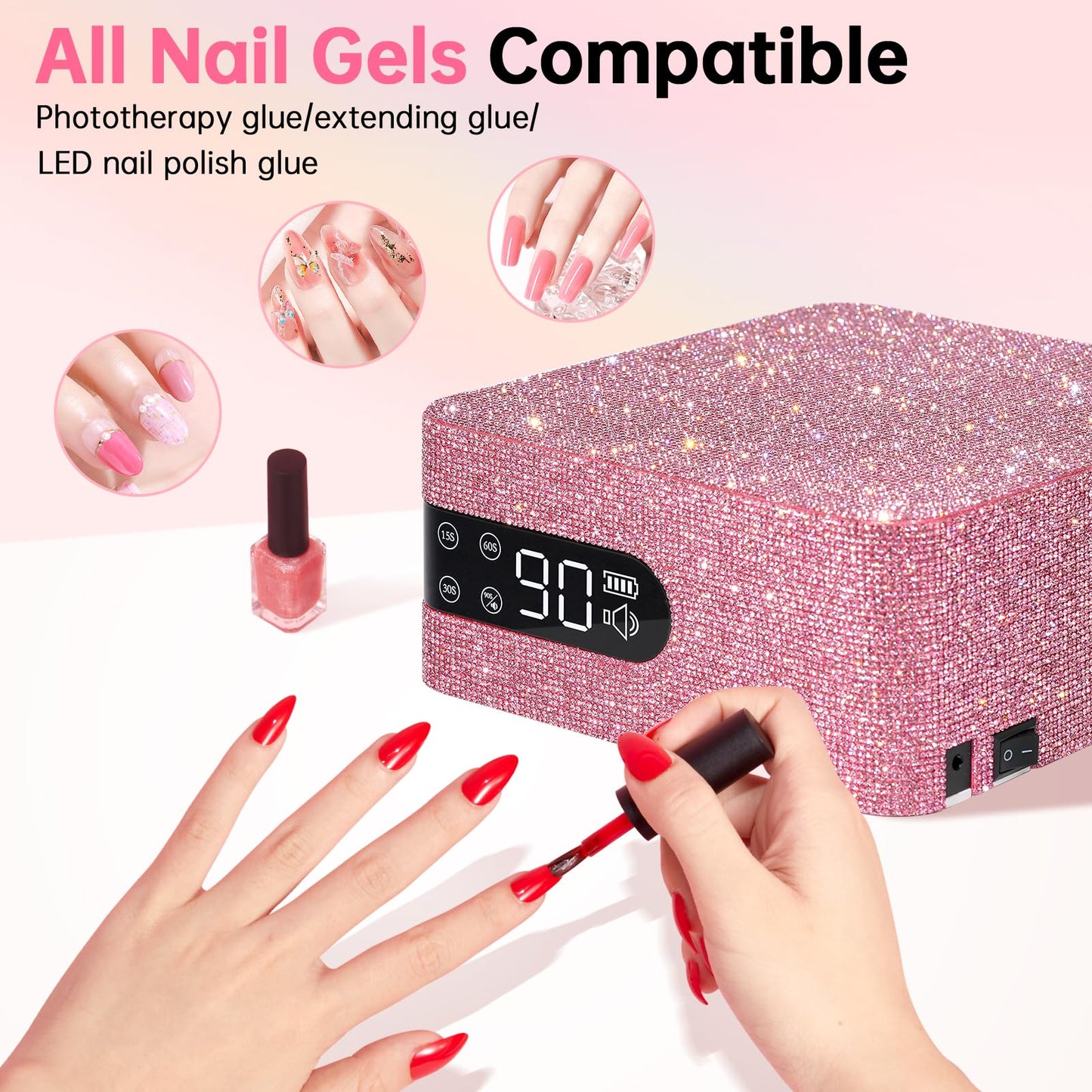 CHRISTINE SHELLY UV Nail Lamp,96W UV Light for Gel Nails, Cordless Nail Light,Rechargeable Nail Dryer, Touch Control & Auto Sensor,Fast Curing Manicure for Salon & Home (Pink Diamond)
