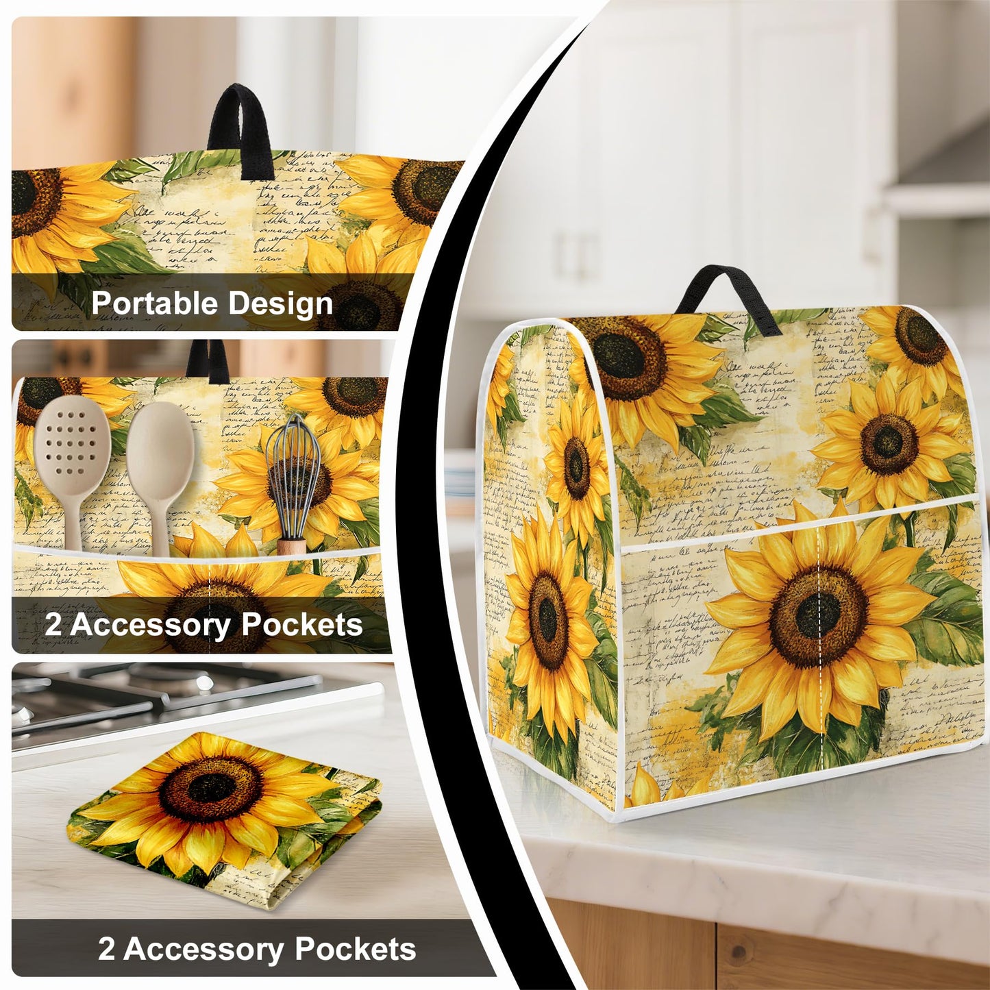 6-8 Quart Kitchen Stand Mixer Dust Cover, Kitchen Appliance Protective Covers with Top Handle and Pocket, Sunflower bouquet